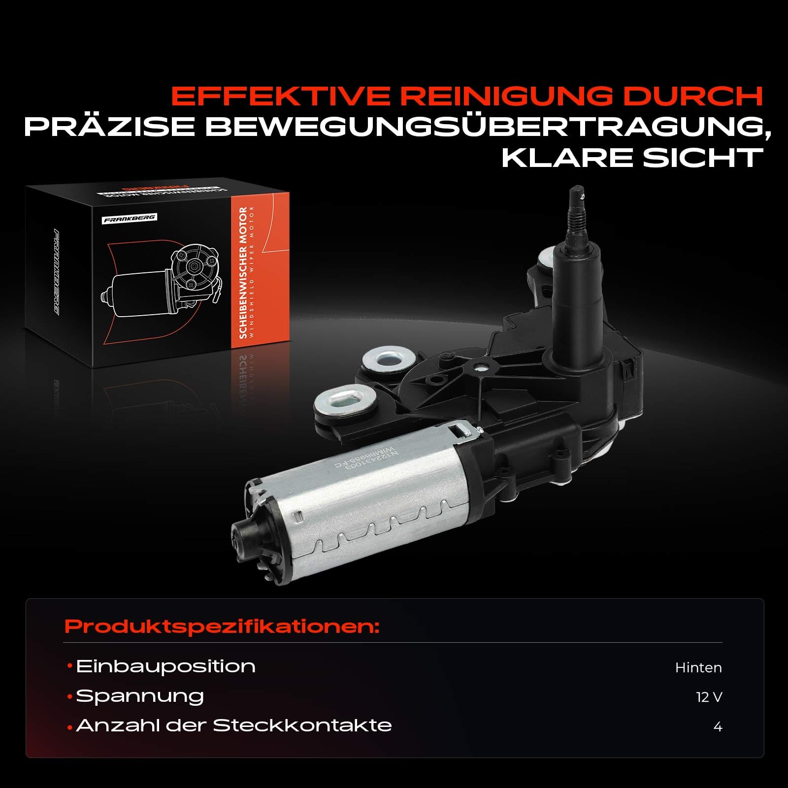 Frankberg Wischermotor Scheibenwischermotor 4-polig Kompatibel mit Polo 9A 9N 1.2L-1.9L Polo Stufenheck 9A2 9A4 9A6 9N2 1.4L-1.9L Replace# 6Q6955711