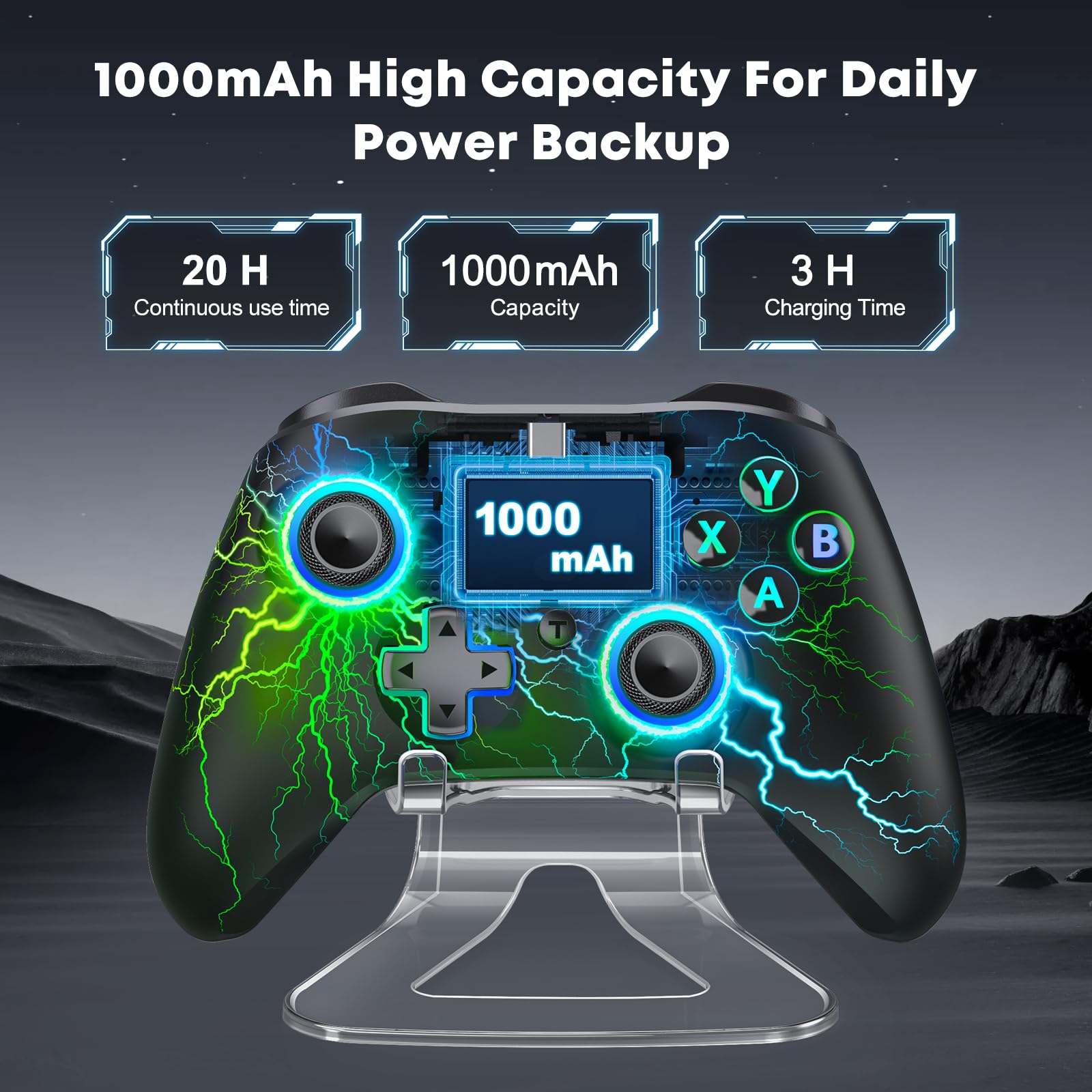 HELLCOOL Controller PC per Windows/Switch 2/Android/IOS, controller wireless per PC da 1000 mAh con frequenza di polling 2,4 G e 1000 Hz cablato, controller di gioco per PC con turbo/vibrazione/staffa