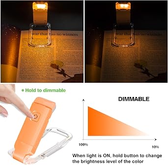BIGLIGHT Amber Book Reading Light, LED Clip on Book Lights, Reading Lights for Books in Bed, Small Book Light for Kids, USB Rechargeable, 2 Brightness Adjustable for Eye Protection, Orange