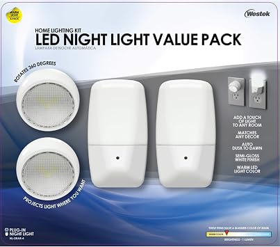 Westek Automatic Plug-in Aria Curved and Directional LED Night Light - Case of 1;