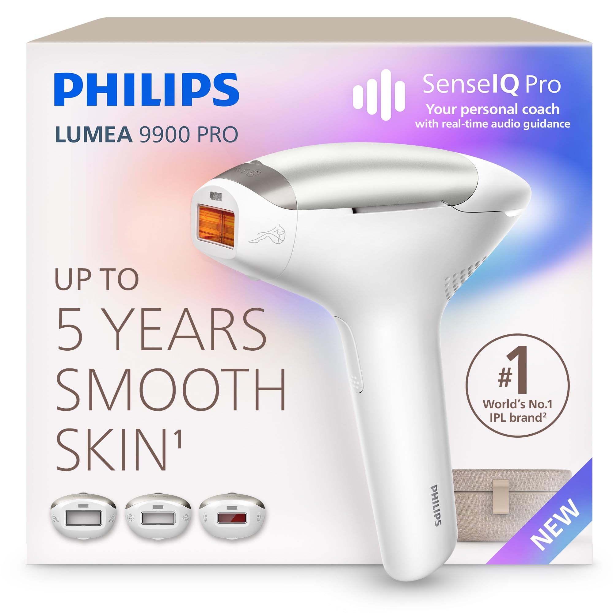 Philips Lumea 9900 Pro IPL Hair Removal Device - Long-Lasting Salon-Like Laser Hair Removal Alternative, Easy Home Use, Medical Grade Safety, 3 Attachments for Body, Face & Sensitive Areas, BRC231/02