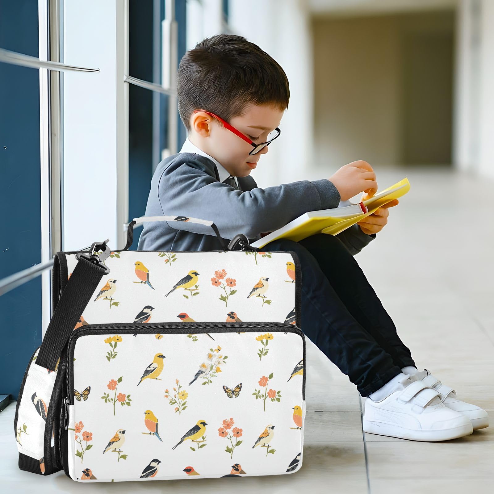 Beauty American Goldfinch Birds White 3 dzwonki organizer na dokumenty torba z uchwytem i zdejmowanym paskiem na ramię łatwa do założenia