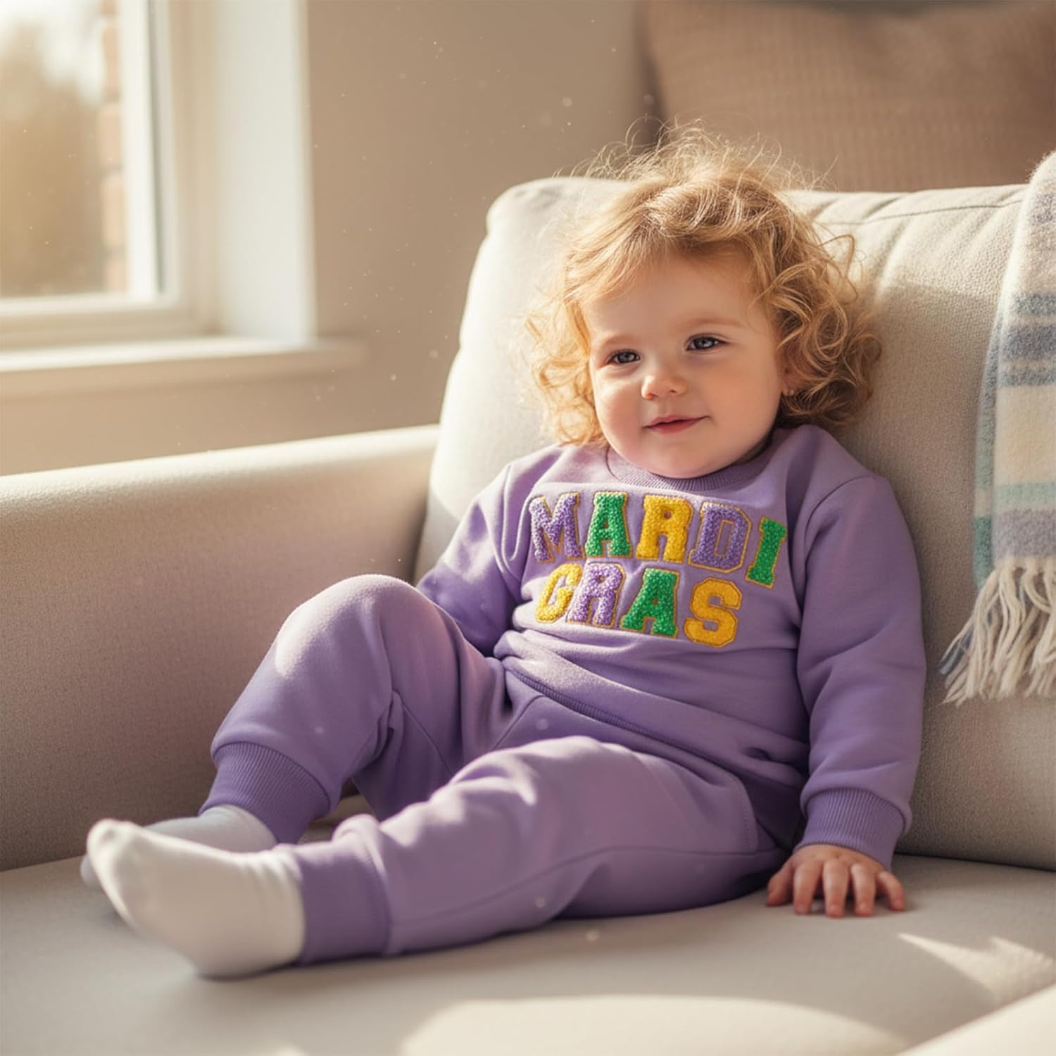 Newborn Toddler Baby Girl Mardi Gras Outfit Letter Sweatshirt Long Sleeve T-Shirt Tops Pants Set Fall Clothes - Image 2