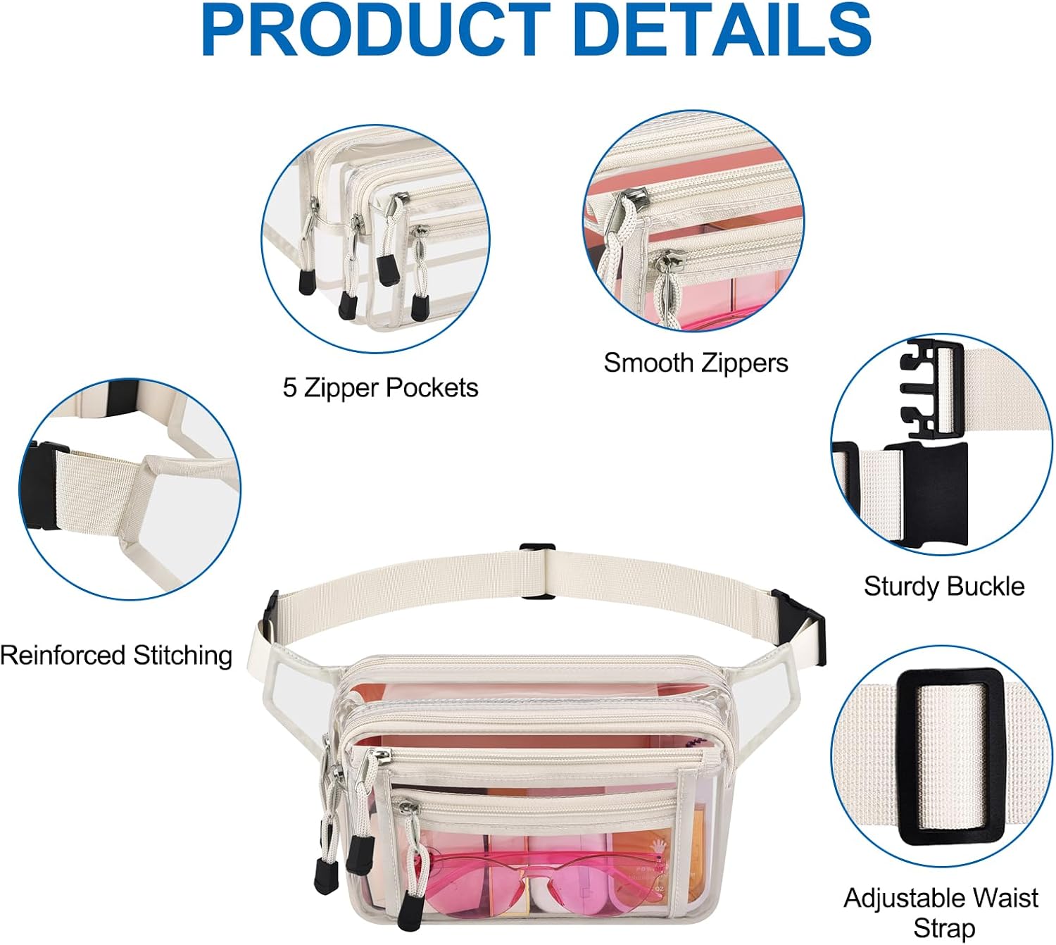 Clear Bag Stadium Approved Clear Fanny Pack for Women for Work,Multi-purpose Waist Bag for Travel & Sporting Event