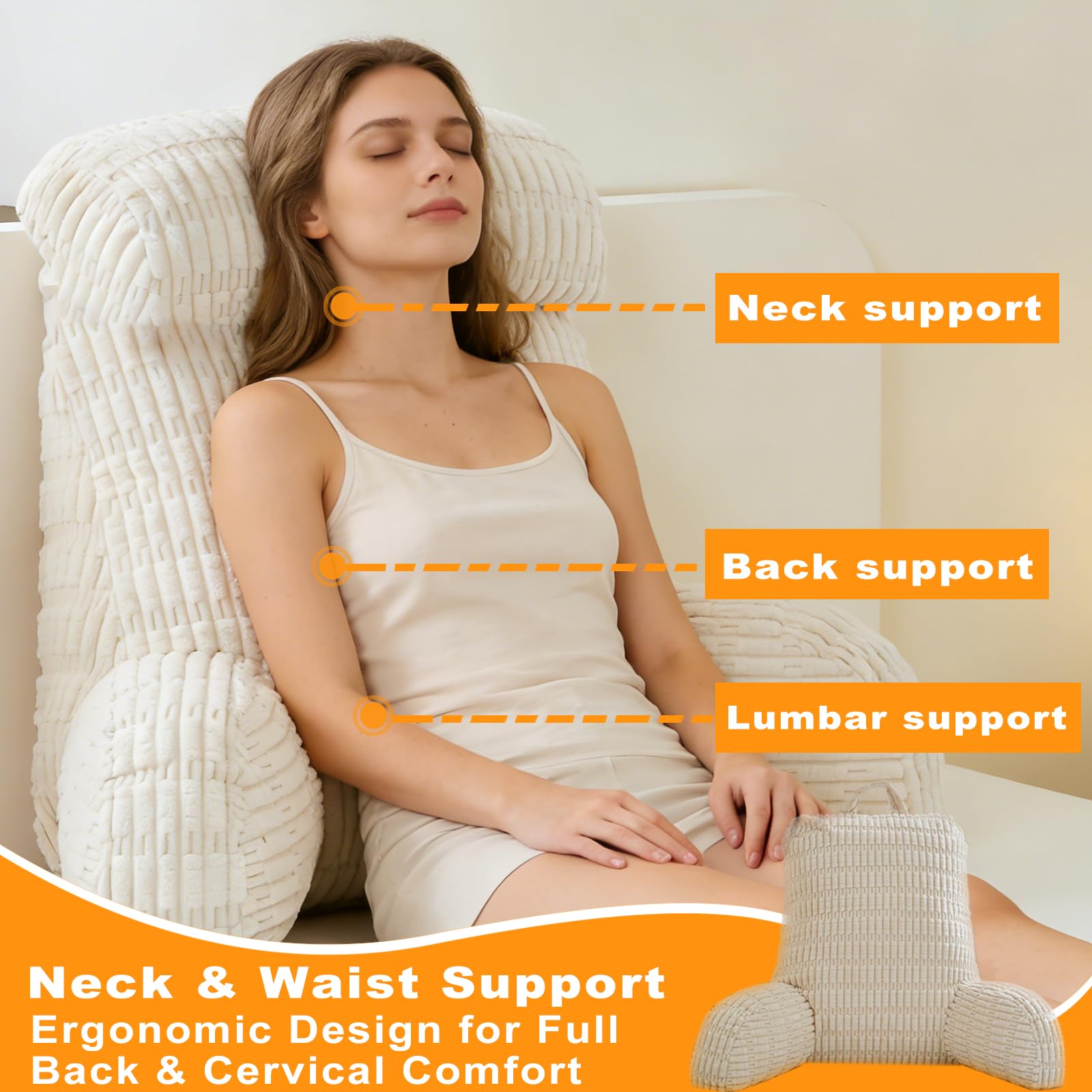 Lesekissen für Bett Und Sofa, 80x55cm Rückenkissen mit Armlehne, Ergonomisches Sitzkissen mit Rückenlehne, Rückenlehnenkissen zum Fernsehen, Lesen und Spielen mit Mobiltelefonen im Bett