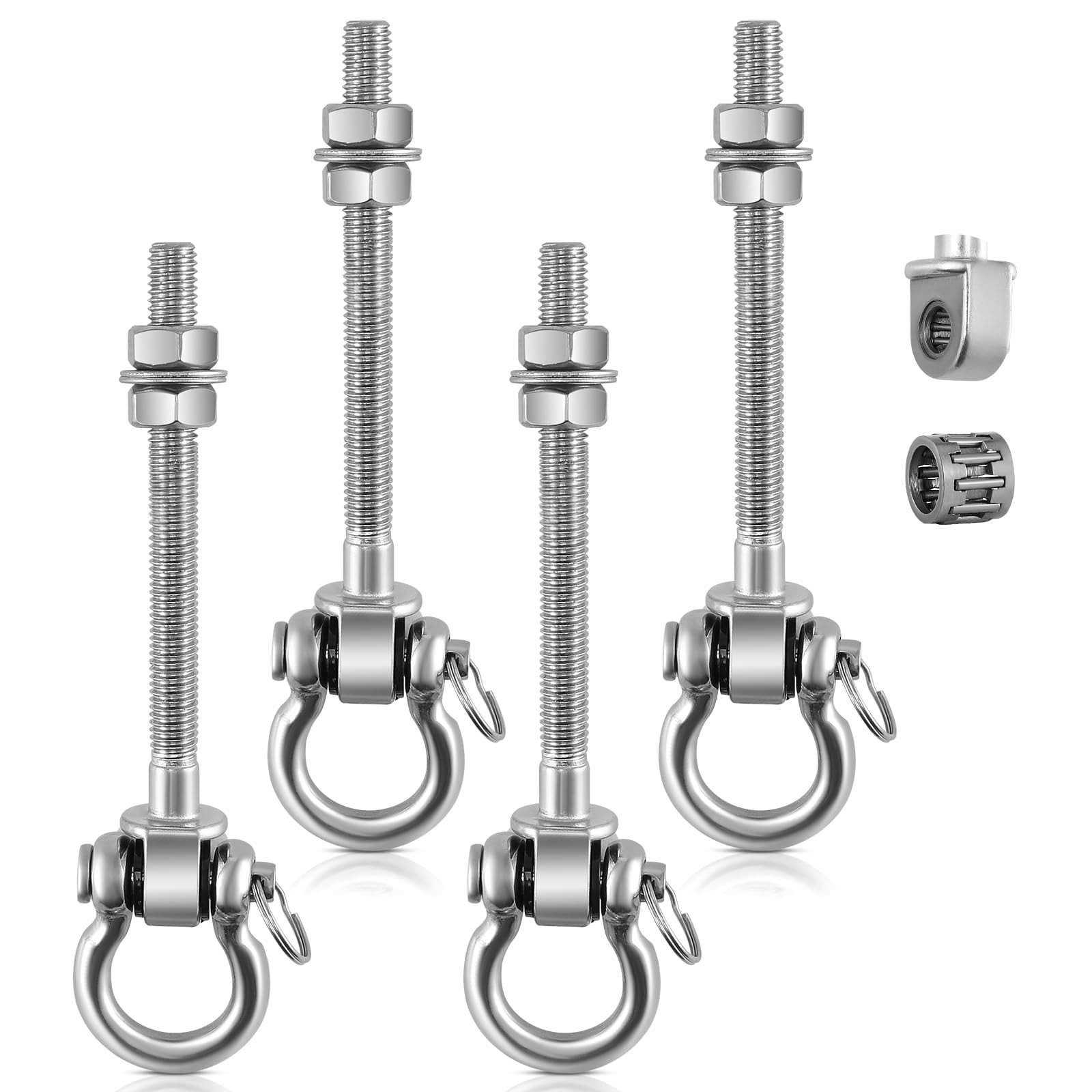 Gancio per Altalena con Cuscinetti 4 Pezzi，in Acciaio Inox 304, per Travi in Legno, soffitto in Cemento, Altalena, Yoga, Sacco da Boxe, amache, capacità 680kg