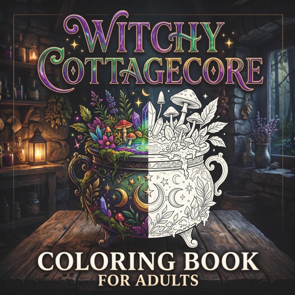 Witchy Cottagecore Coloring Book for Adults: Bold and Easy Cozy Witch Scenes with Magical Cottages, Potions, Herbs, Cats, and Whimsical Autumn Charm (Cozy Creatures Coloring Book Series)