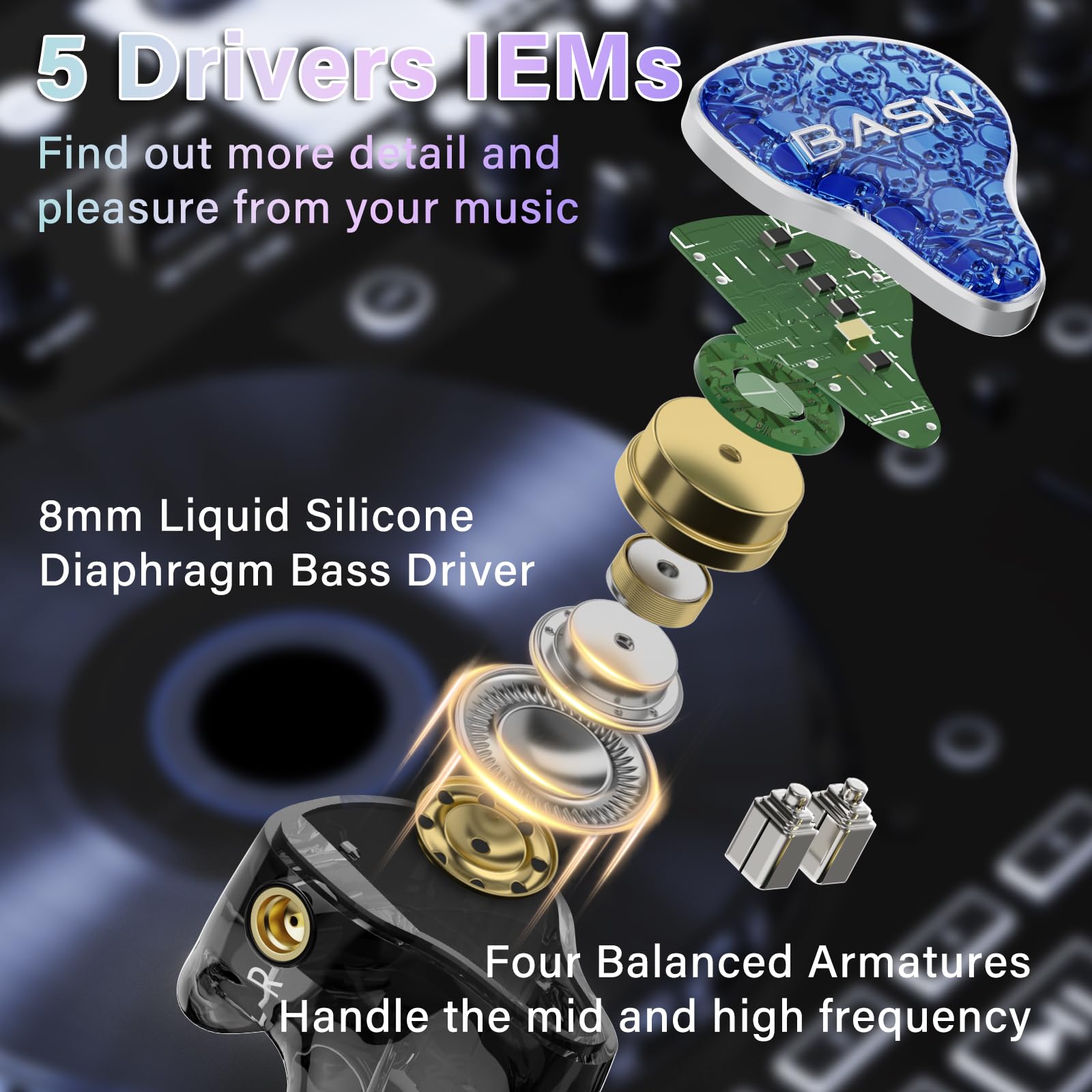 BASN Bmaster5 In Ear Monitors for Drummers Sapphire Blue - Dettaglio