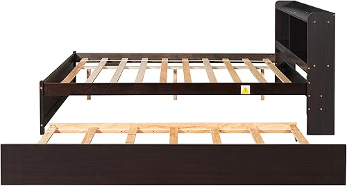 Miniatura 4 de Anwick Cama individual con cama nido base de cama individual con cabecera de estantería cama de plataforma individual de madera con cama nido