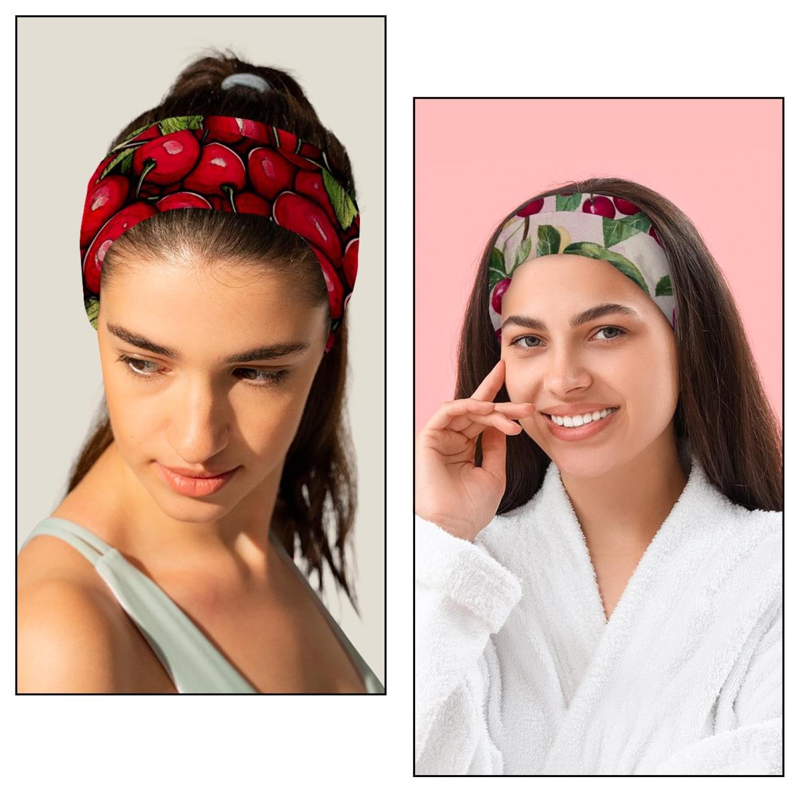 Lot de 6 bandeaux élastiques pour femme - Motif fruits de cerise - Pour yoga et entraînement - Anti-transpiration - Souple - Simple et polyvalent
