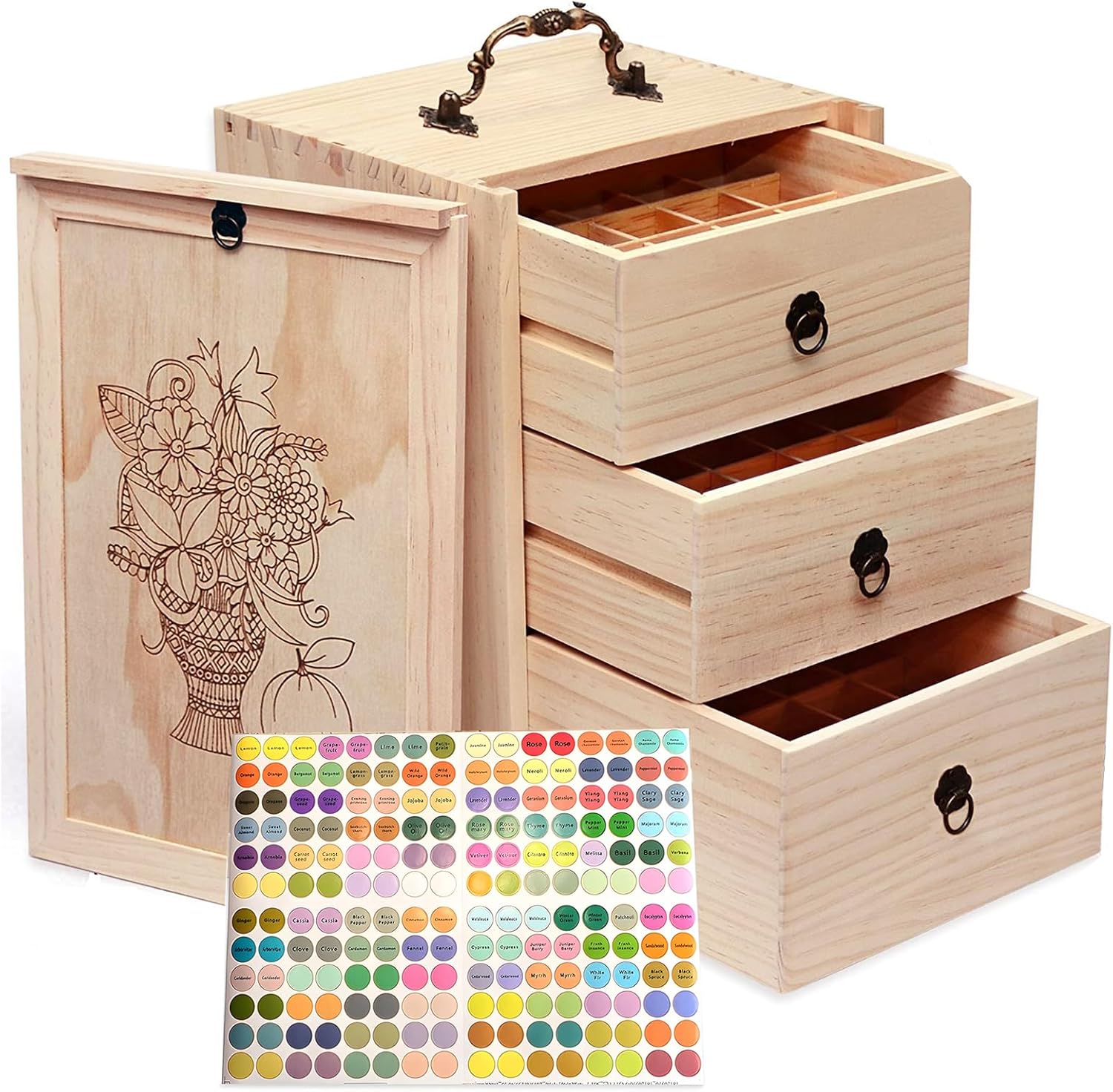 TORIBIO Essential Oils Box for 60 Bottles, Wooden Essential Oils Storage Organizer Holds 5 10 15 20 30 ml for Young Living & Doterra Bottles