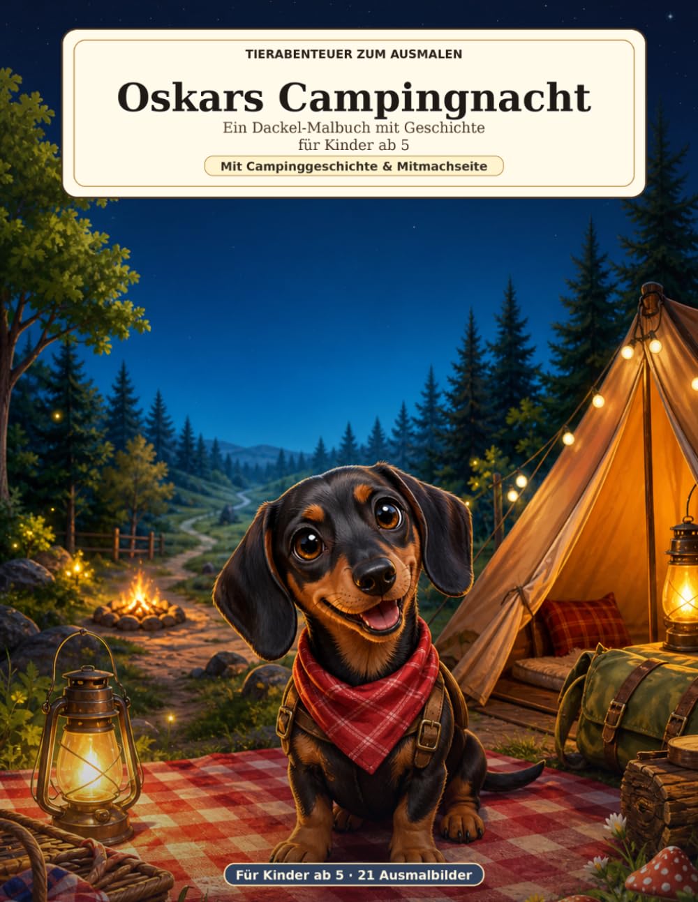 Oskars Campingnacht: Ein Dackel-Malbuch mit Geschichte für Kinder ab 5