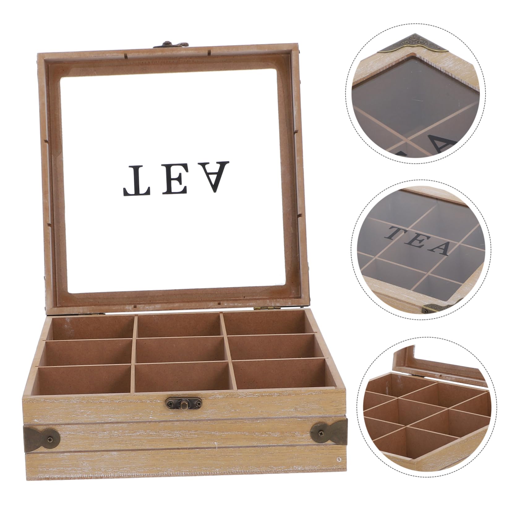 MAGICLULU Teebeutel-aufbewahrungsbox Aus Holz Mit Mehreren Fächern Und Glasdeckel Teetrinkbehälter Für Teebeutel Tee-Organizer Für Küche Oder Schrank