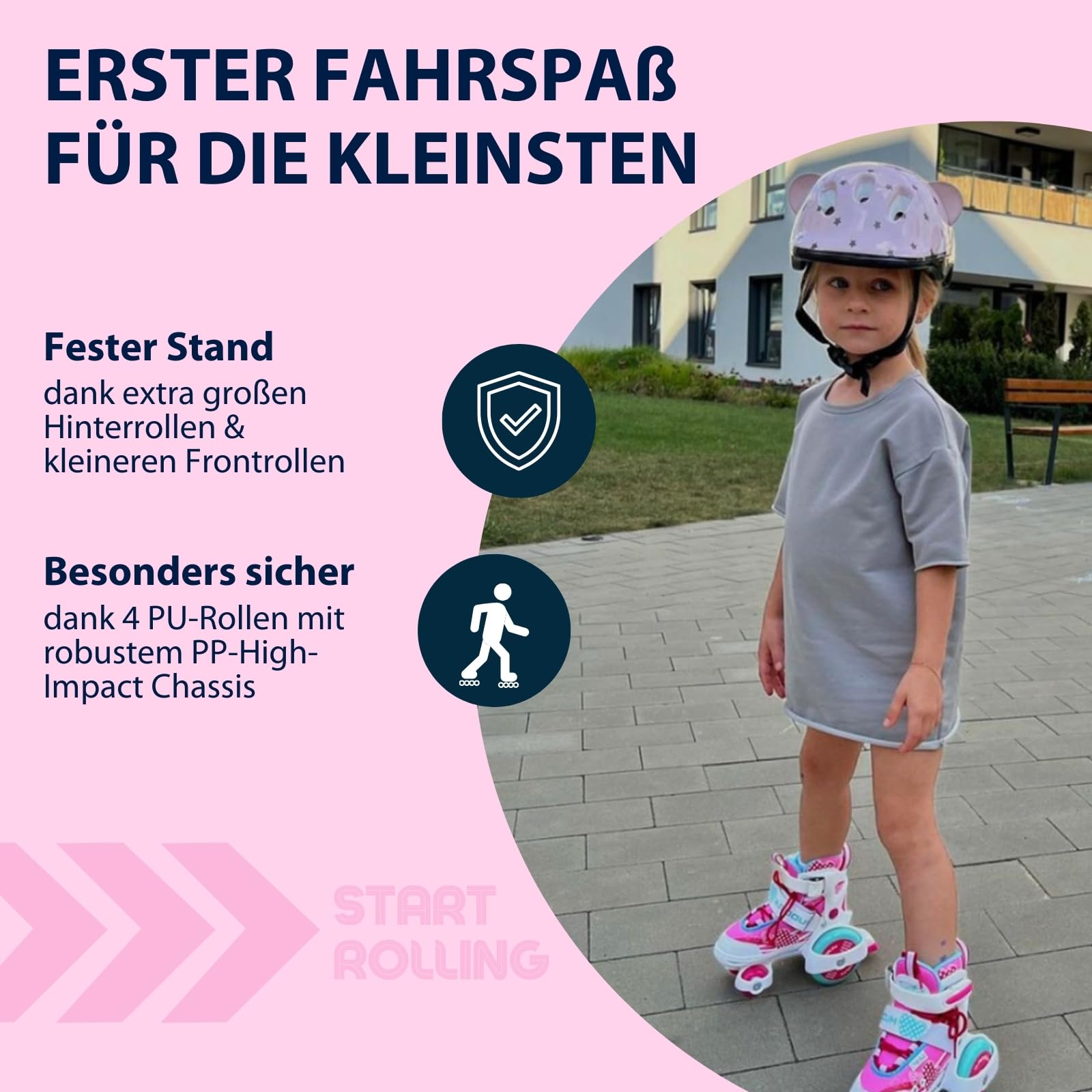HUDORA Rollschuh My First Quad in versch. Größen & Farben - hochwertige Rollschuhe für Kinder bis 20kg - Kinder Rollschuhe größenverstellbar - sichere Einsteiger-Rollerskates mit großen Rollen