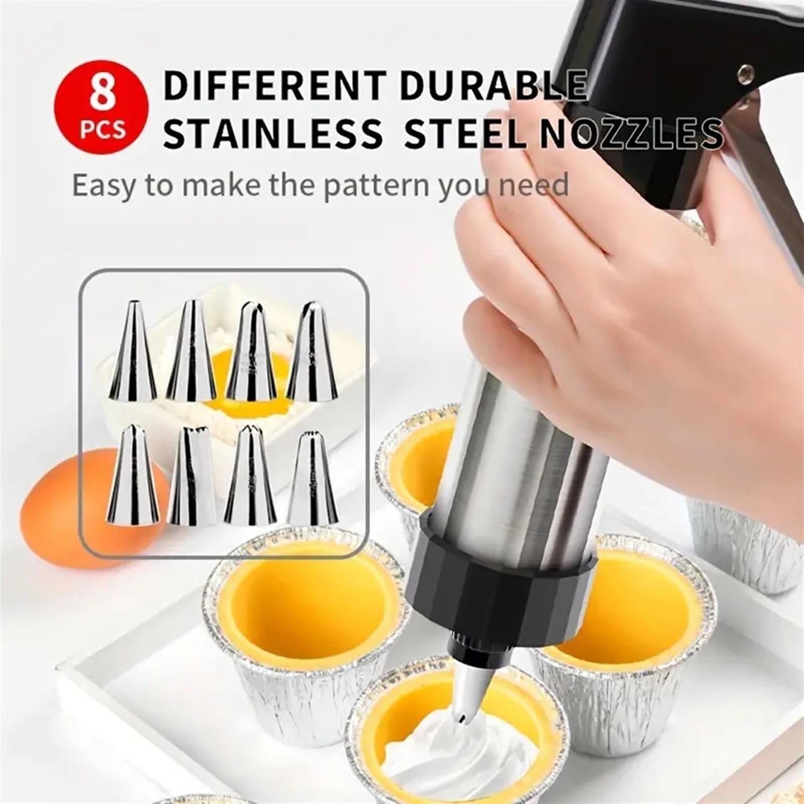Jeringa Para Pastelería De Acero Inoxidable DIY Manual Cookie Presses Stainless Steel Piping Nozzles Biscuit Make Cake Decoration Tools With 13 Discs And 8 Icing Household Para Tartas, Pasteles