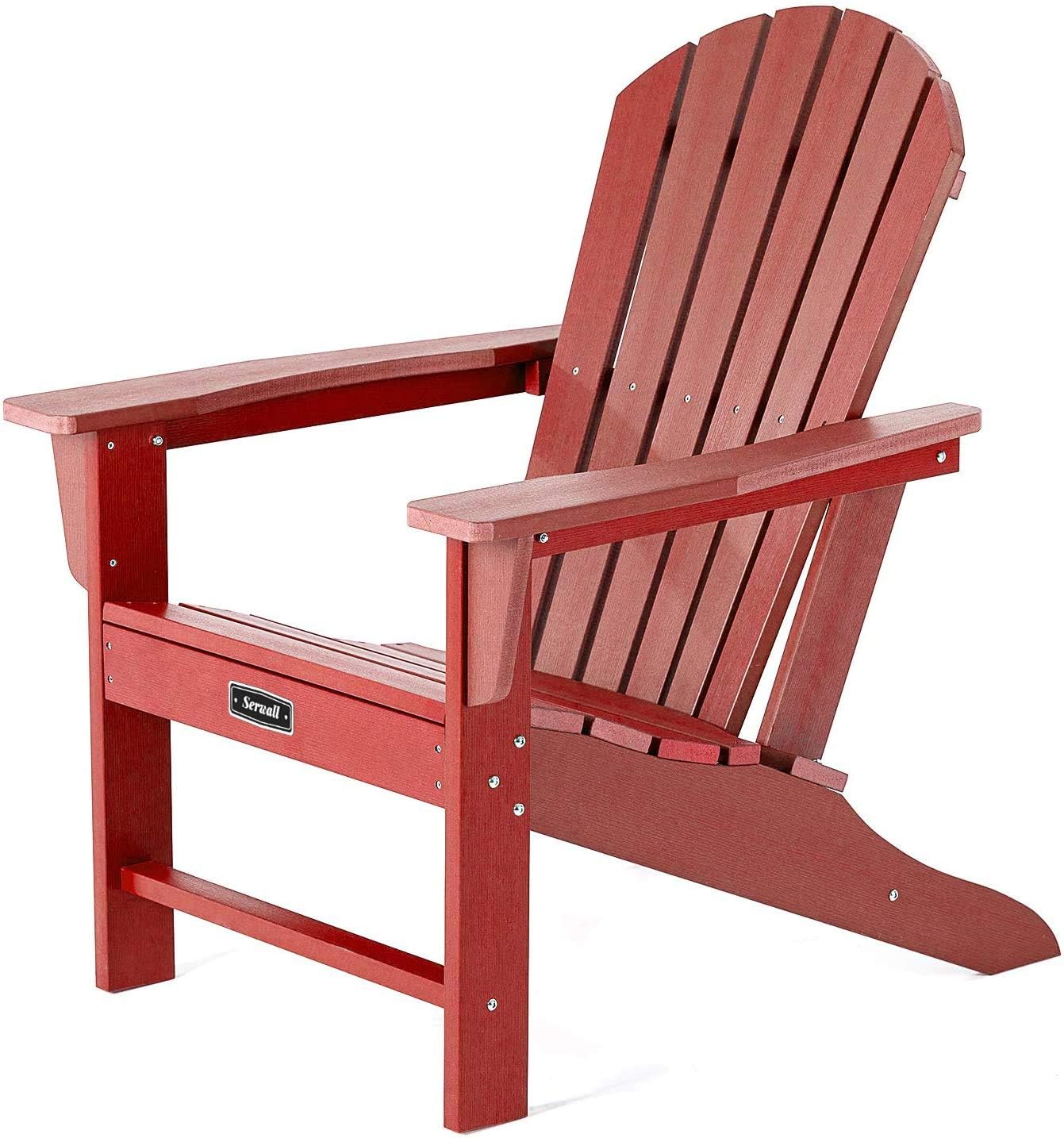 SERWALL Adirondack Chair | Adult-Size, Weather Resistant for Patio Deck Garden, Backyard & Lawn Furniture | Easy Maintenance & Classic Adirondack Chair Design (Red)