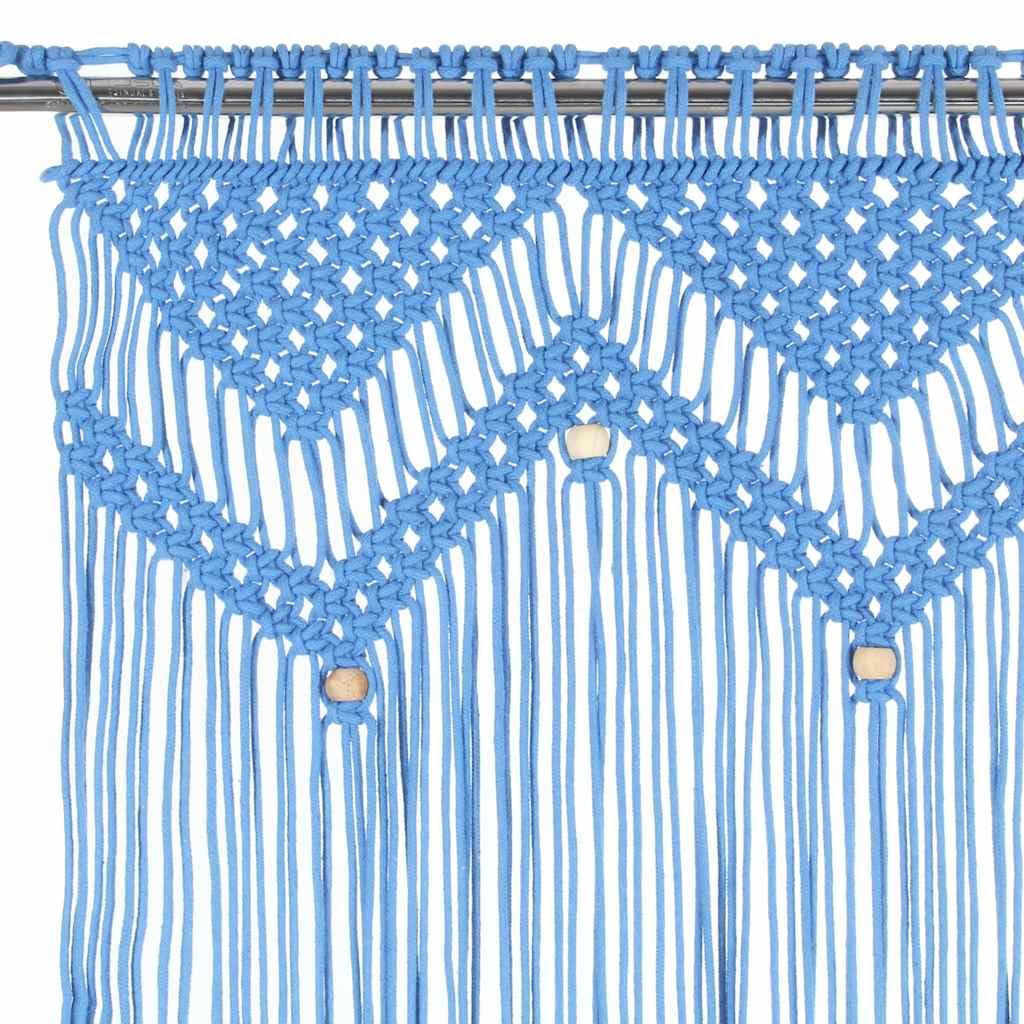 Rideau en macramé Bleu 140x240 cm Coton et Polyester, decoratif pour Porte, fenêtre, séparation pièce, Salon ou Chambre, Facile à Fixer et Couper Selon Vos Besoins