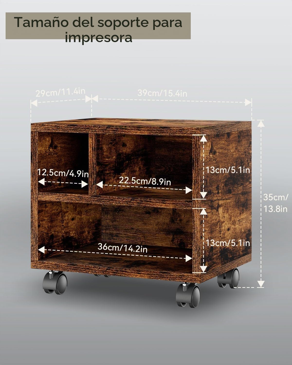 IBUYKE Soporte para impresora móvil con ruedas, mesa de impresora con estante de almacenamiento, organizador de escritorio multiusos, carrito de impresora sobre ruedas, para carpetas, máquina de fax