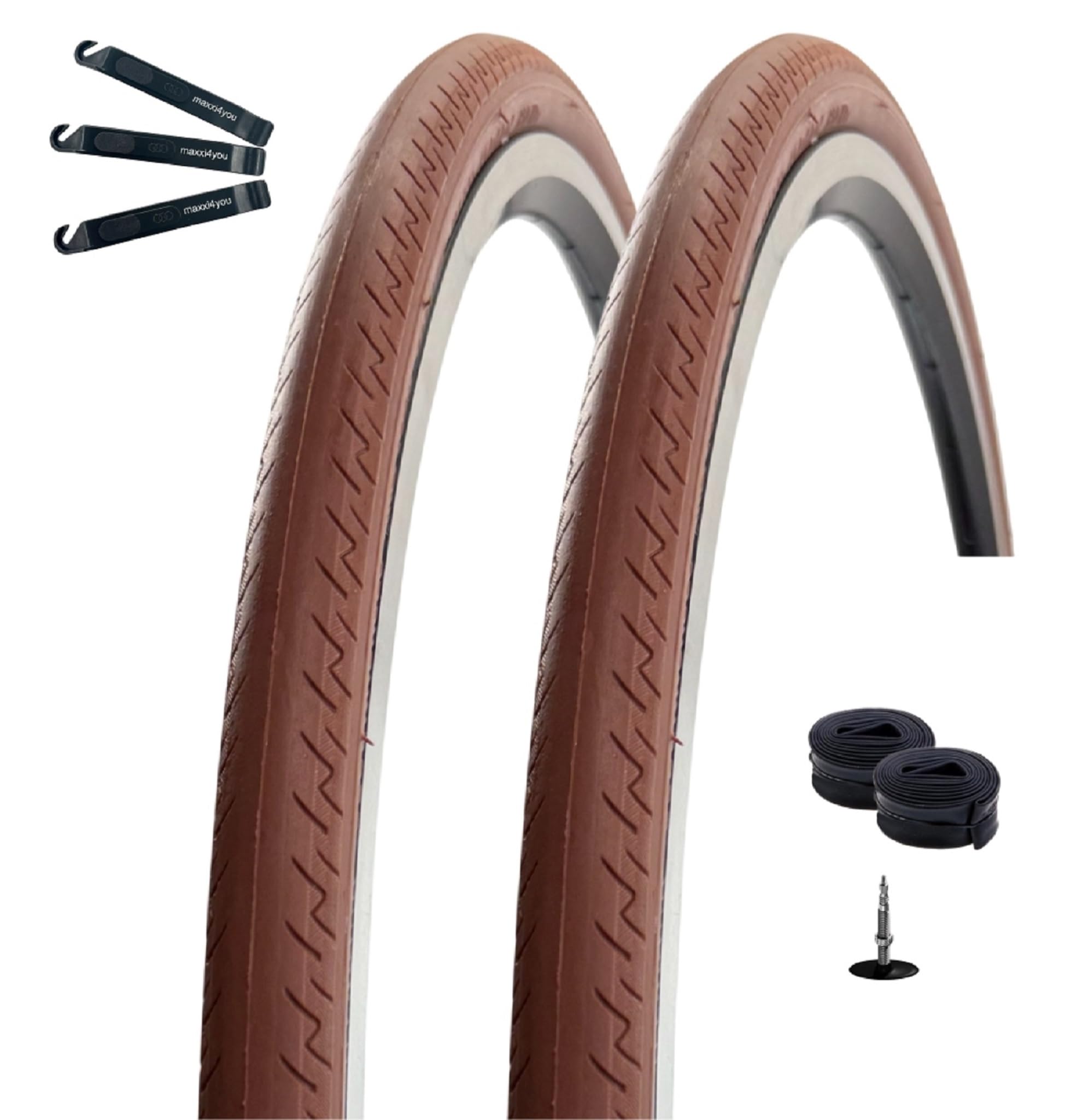 2 x Kenda 28" Kontender K-196 Rennradreifen in Braun 26-622 (28 x 1.10) + 2 passende Schläuche SV inkl. maxxi4you Reifenheber