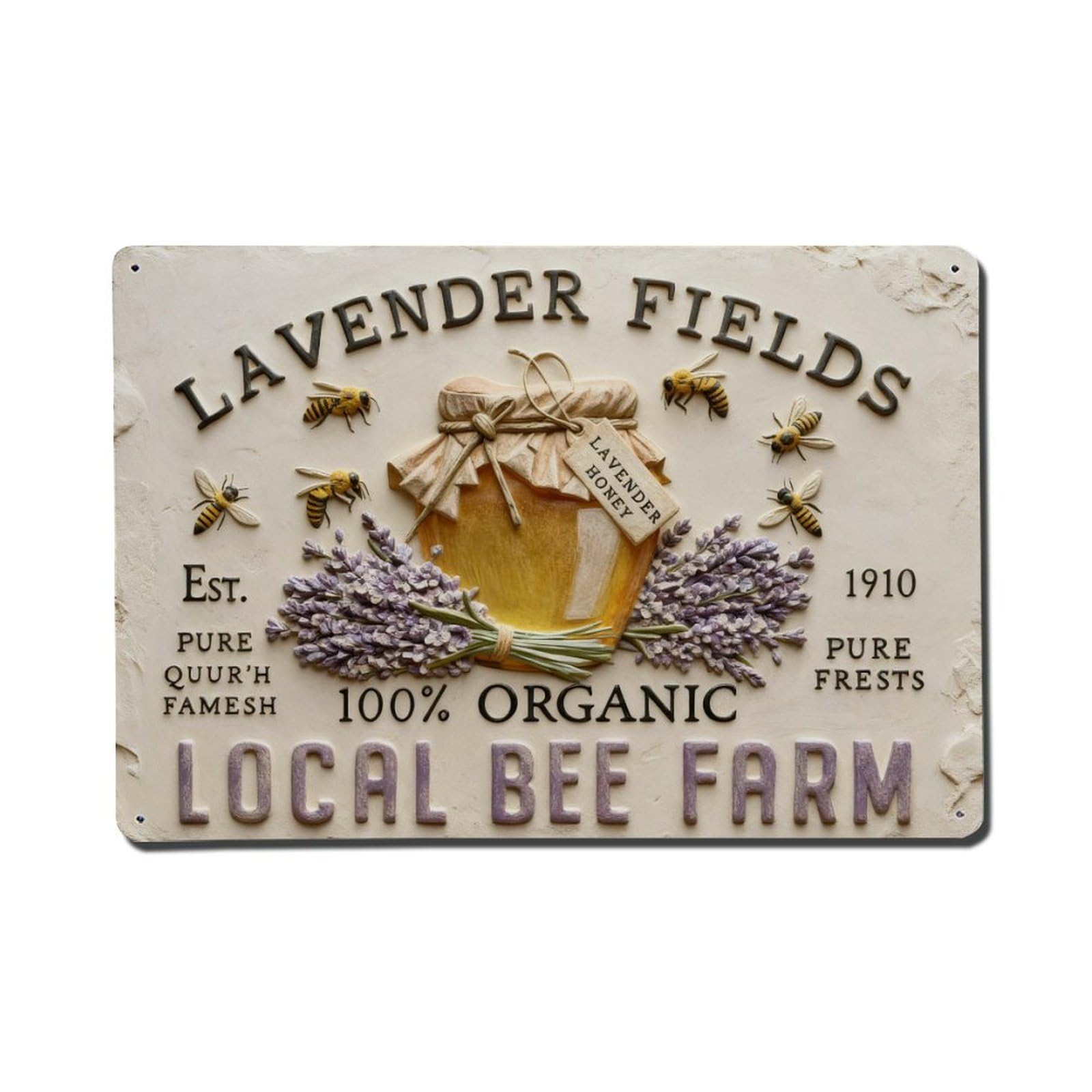 Iageret Vintage Lavender Honey Jar Bees Flowers Metal Tin Sign Retro Wall Decor, Bar Garage Cafe Kitchen Home Wall Art Poster Decoration 8X12inches