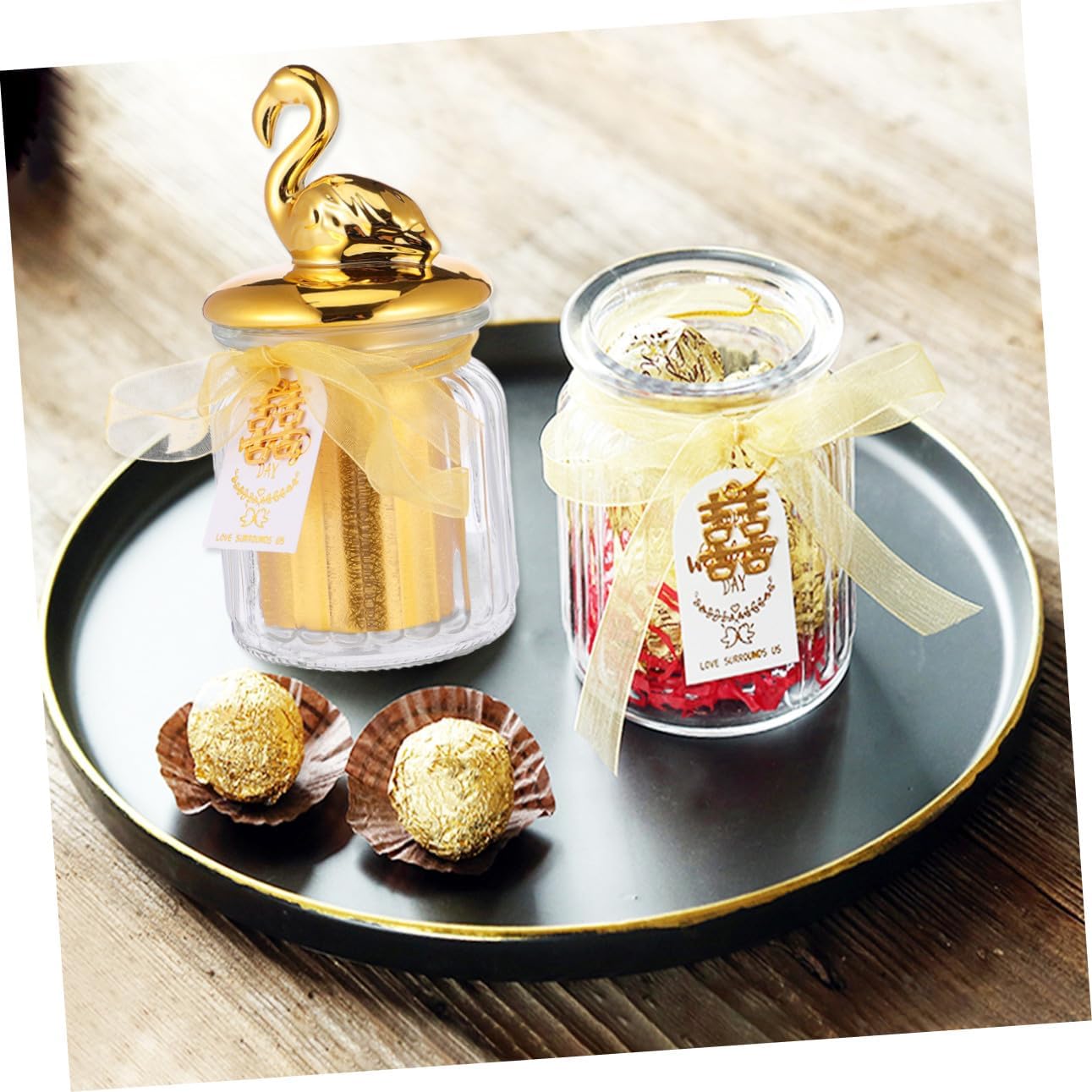 Glass Candy Bottle with Ceramic Animal Lid, Gold Sealed Candy Jar for Wedding Favor, Party Display Storage Jar for Desserts and Snacks