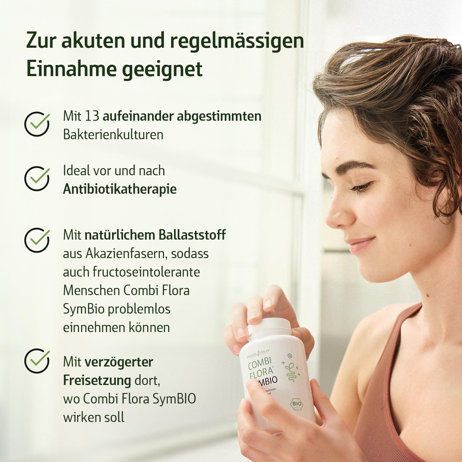 Combi Flora SymBIO - Kulturen Komplex mit aufeinander abgestimmten Bakterienstämmen + Akazienfaser - vegane Kapseln - hochdosiert, Bio-Qualität