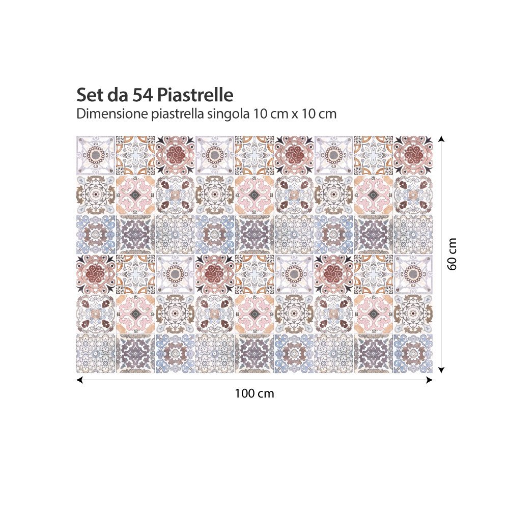 RE-COVERTILES - Adesivi Piastrelle Cucina Bagno Mattonelle adesive in PVC Impermeabili Antigraffio Stickers Decorazione Parete Cementine Peel and Stick - Modello 36 Pz 10x10 cm PS00221 Made in Italy