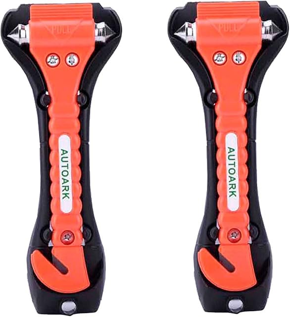AUTOARK Car Safety Antiskid Hammer Seatbelt Cutter Emergency Class - Window Punch Breaker Auto Rescue Disaster Escape Life-Saving Hammer Tool,2 Pack,AZU-012