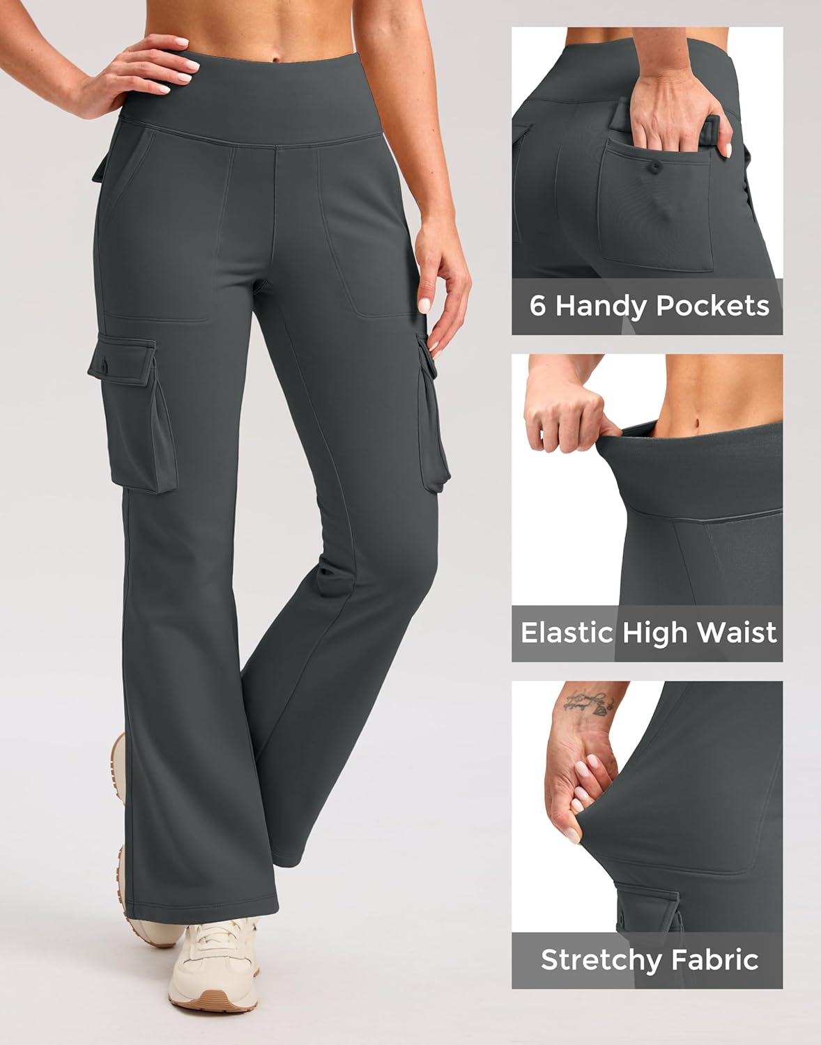 G Gradual Women's Fleece Lined Cargo Pants 6 Pockets Bootcut Water Resistant Winter Flare Leggings for Work, Hiking, Travel - Image 4