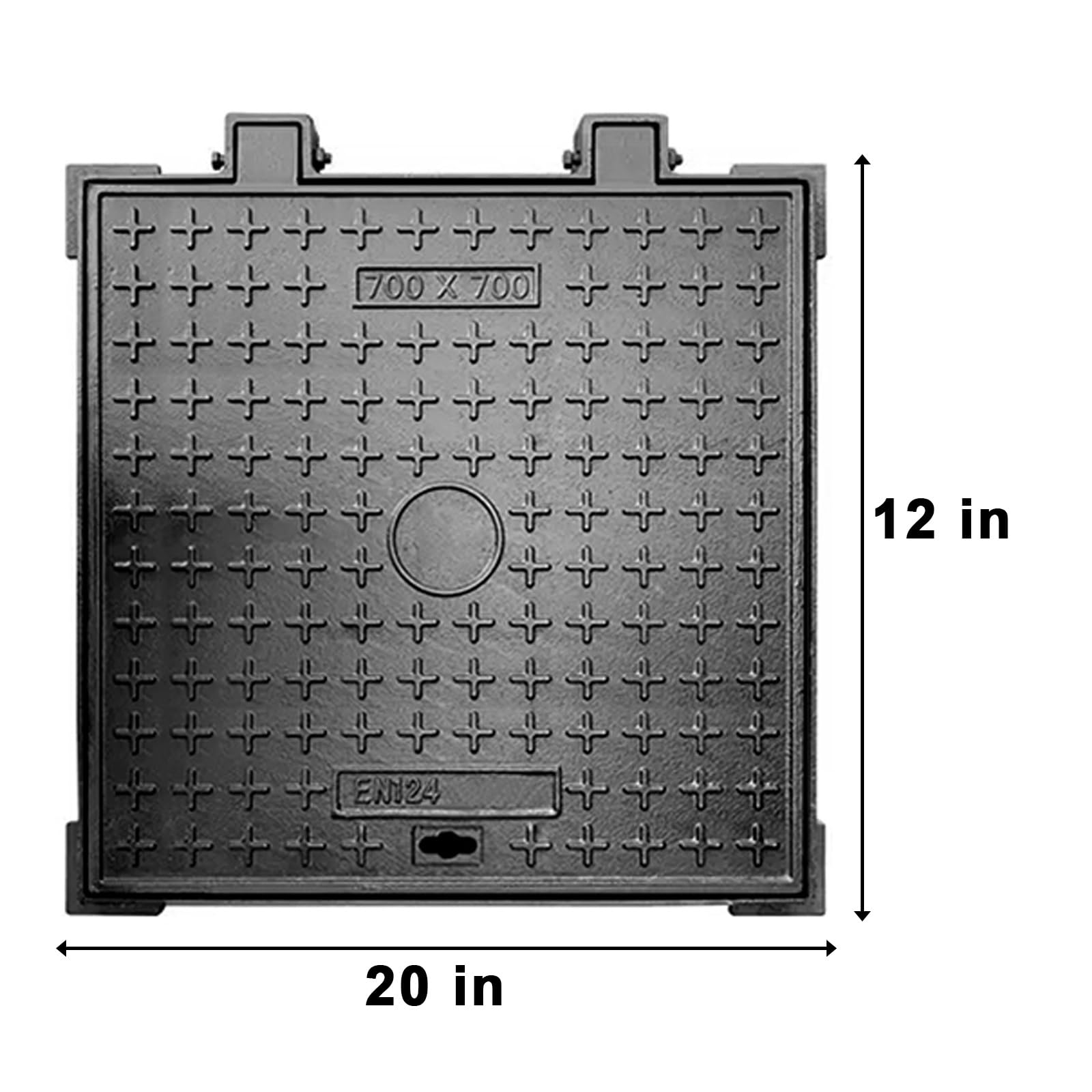 Coperchio di ispezione per pozzetto in ghisa Quadrato Resistente, 30x50 cm, per Fosse settiche, Portata Massima 11 tonnellate, Ideale per Giardino, marciapiede e vialetto.