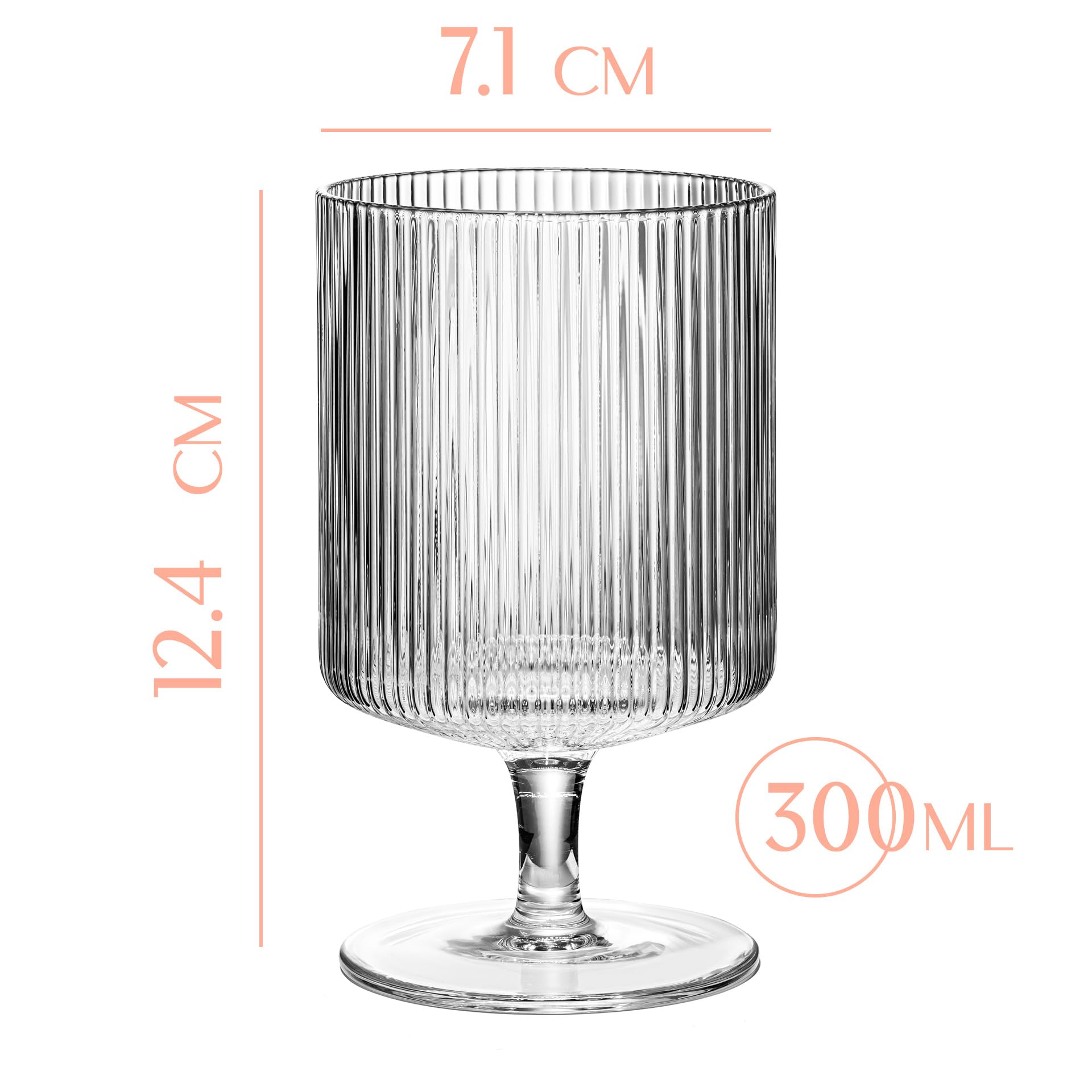 Vasos de Cóctel de Cristal Art Déco Acanalados con Tallo Corto | Juego de 4 | 300 ml | Copas de Coctelería Para Negroni, Mojito, Caipirinha, Bebidas de Bar | Vasos a la Antigua de Cristalería Deco