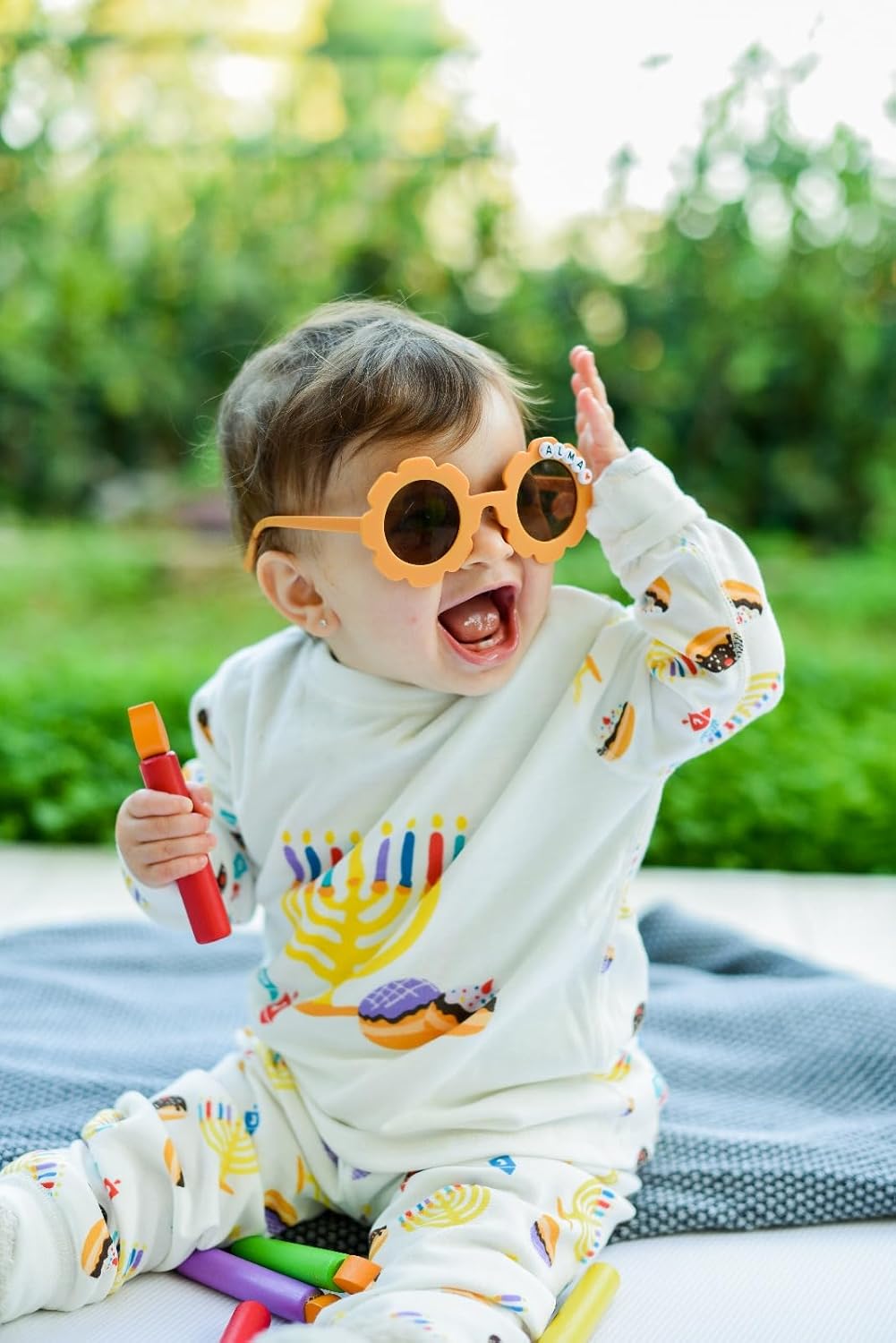 SHALHEVET LIGHT Kids Hanukkah Matching Shirt and Pants Set – Festive Dreidel & Menorah Print Hanukkah Outfit for Boys & Girls - Image 8