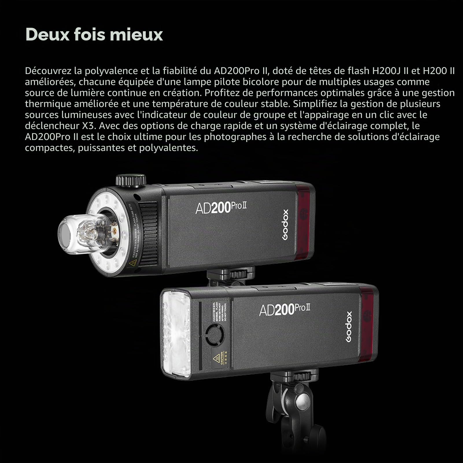 Godox AD200ProII Flash sans Fil pour Appareil Photo de 200 W, 1/8000s HSS | 500 flashes, 5800 ± 200 K, Temps de recharge de 0,01 s à 1,8 s, compatible avec Canon, Nikon, Sony, Fujifilm et Olympus