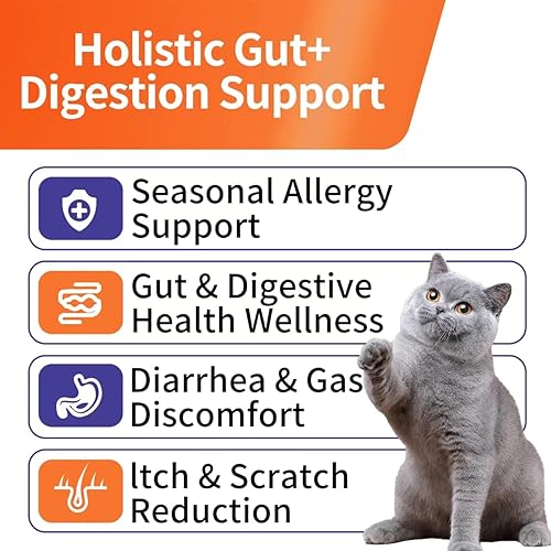 Miniatura 2 de HEYISME Probiótico para gatos, masticables para la salud intestinal e inmunológica, suplemento probiótico para gatos para apoyo digestivo del gato,