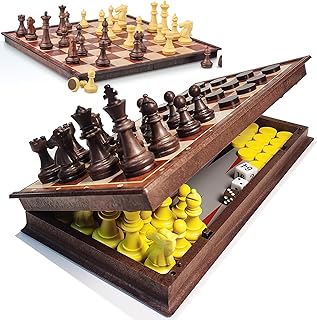 12.5" Magnetic 3-in-1 Large Travel Chess Checkers Backgammon Set - Foldable and Portable Board Game with Premium Chess Pieces for Adults and Kids