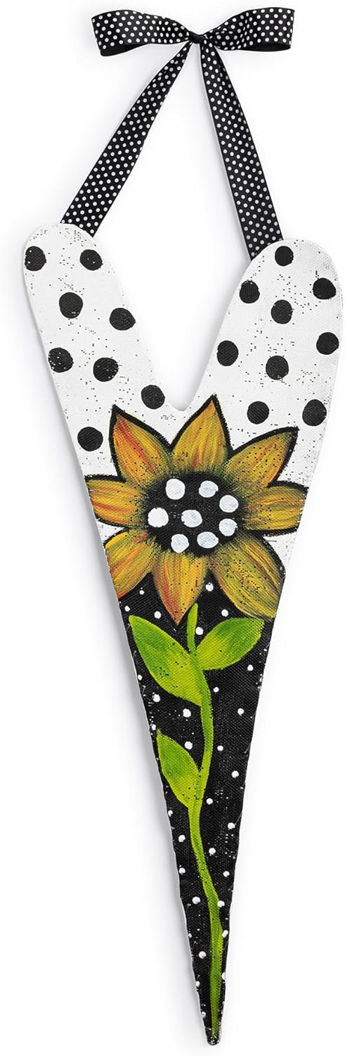 Demdaco Decorative Fall Harvest Hanging Door Sign, 8 x 32 Inch Aluminum Screen, Sunflower and Polka Dot
