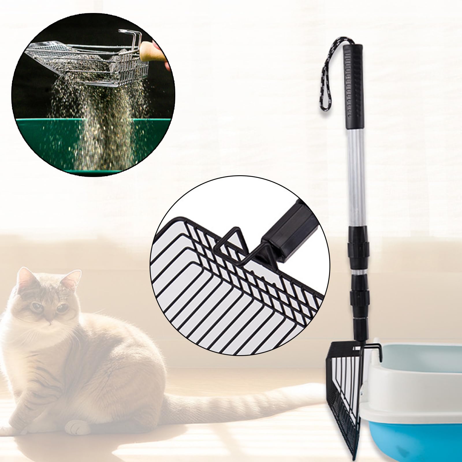 Pelle à Litière Pour Chat, Pelle à Litière Pour Chat Métal, 58cm -106cm Pelle à Litière à Long Manche Ajustable, Pelle à Crottes De Poulet, Amovible, Scoop De Nettoyage Pour Animaux De Compagnie