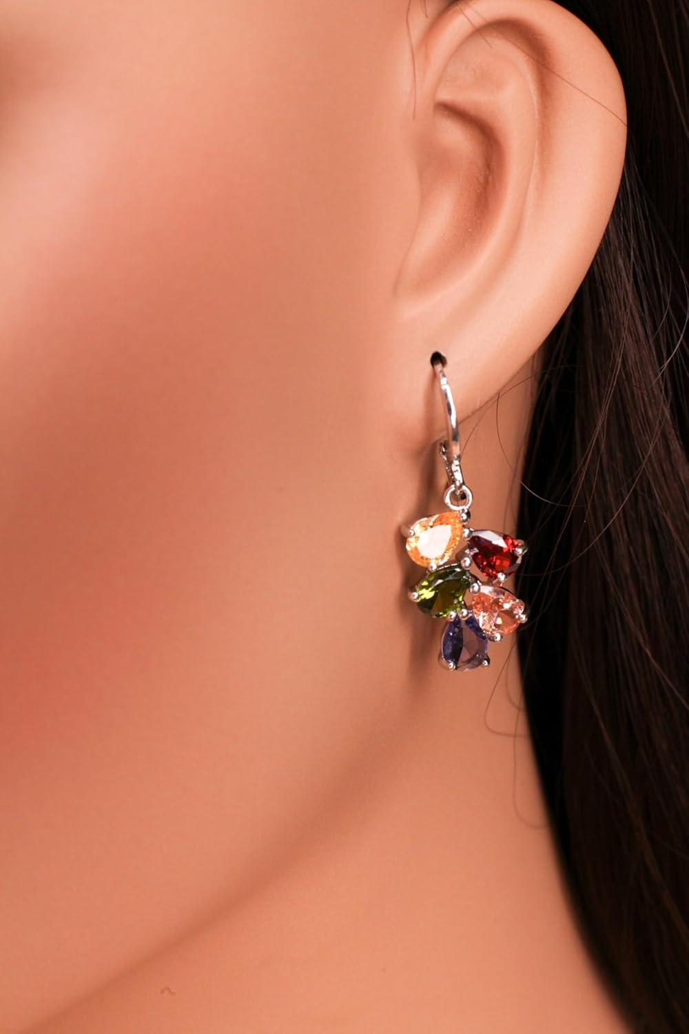 Genuine Citrine, Peridot, Garnet, Pink Topaz, Amethyst Multi Gemstone Teardrop 925 Sterling Silver Earrings, Pendant set, 925 Stamped