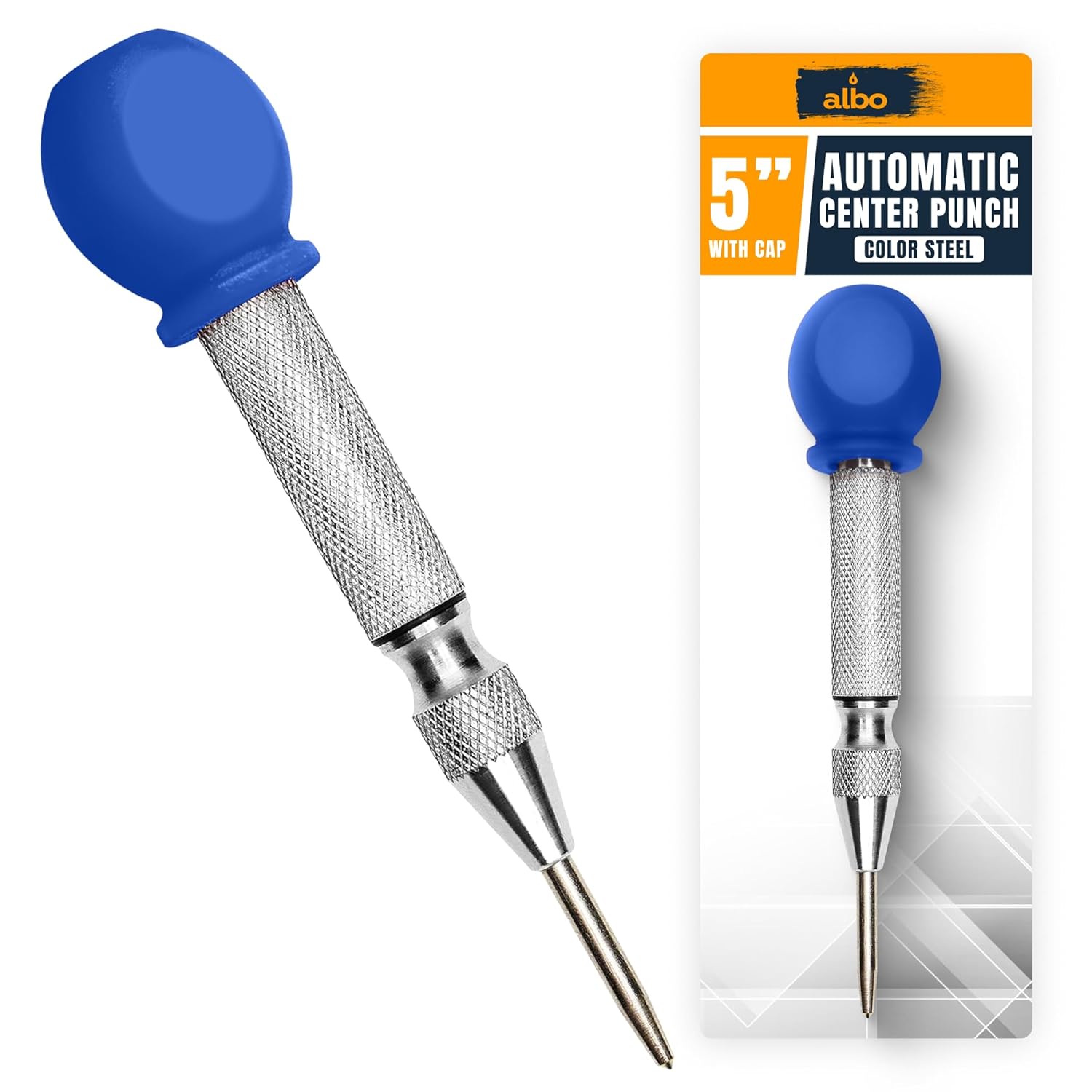 ALBO Spring Loaded Center Punch Tool – 6 Inch Automatic Punch for Metal, Wood, Steel – Heavy Duty Drill Punch – Durable Galvanized Coating, Precision Tip for DIY, Workshop & Professional Use (2pcs)