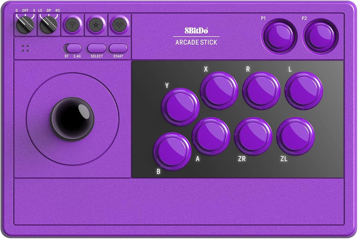 8Bitdo Arcade Stick for Switch/Windows, Wireless Fight Stick, Purple | Three Modes, Wireless Bluetooth, 2.4G Adapter&Wired USB-C|Dynamic Button Layout | 2 macro buttons | Turbo|Hidden 2.4G storage