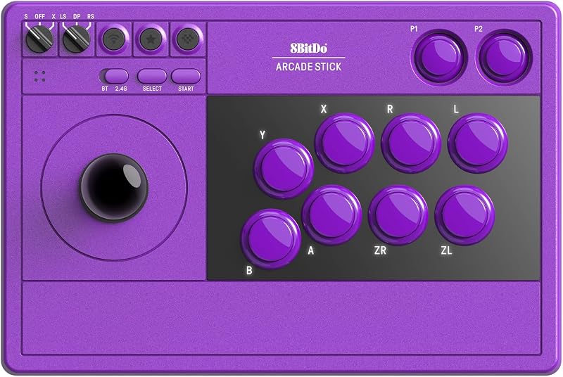 8Bitdo Arcade Stick for Switch/Windows, Wireless Fight Stick, Purple | Three Modes, Wireless Bluetooth, 2.4G Adapter&Wired USB-C|Dynamic Button Layout | 2 macro buttons | Turbo|Hidden 2.4G storage