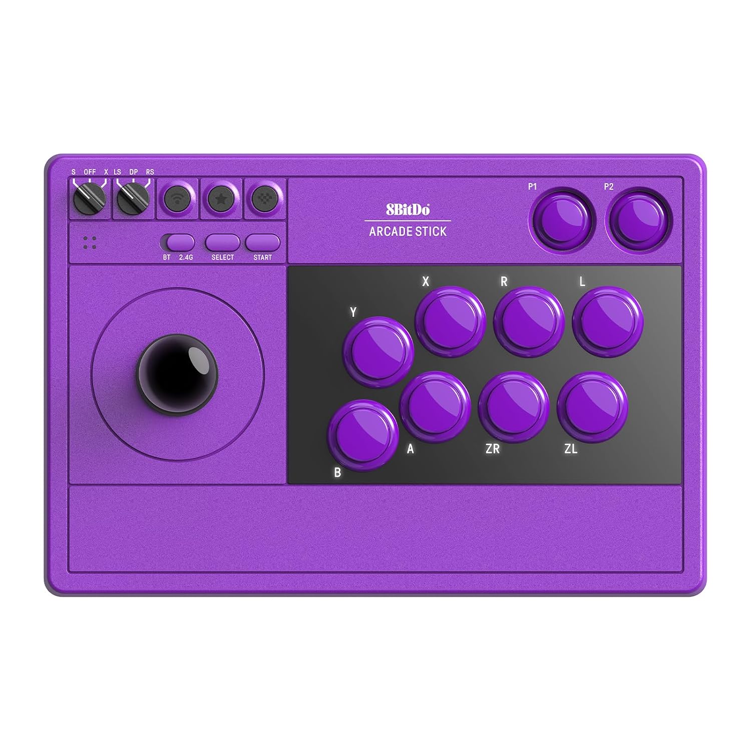 8Bitdo Arcade Stick for Switch/Switch 2 & Windows PC, Wireless Bluetooth, 2.4G Adapter & Wired USB-C Arcade Fight Stick, Dynamic Button Layout, Macro Buttons, Turbo Functionality - Purple