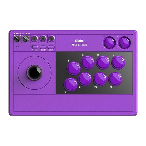 8Bitdo Retro Wireless Arcade Fight Stick for Switch/Switch 2, PC - Purple | 8 Way Joystick, 2 Dedicated Macro Buttons, Turbo Function, Support Bluetooth, 2.4G Wireless and Wired USB-C Cable Connection