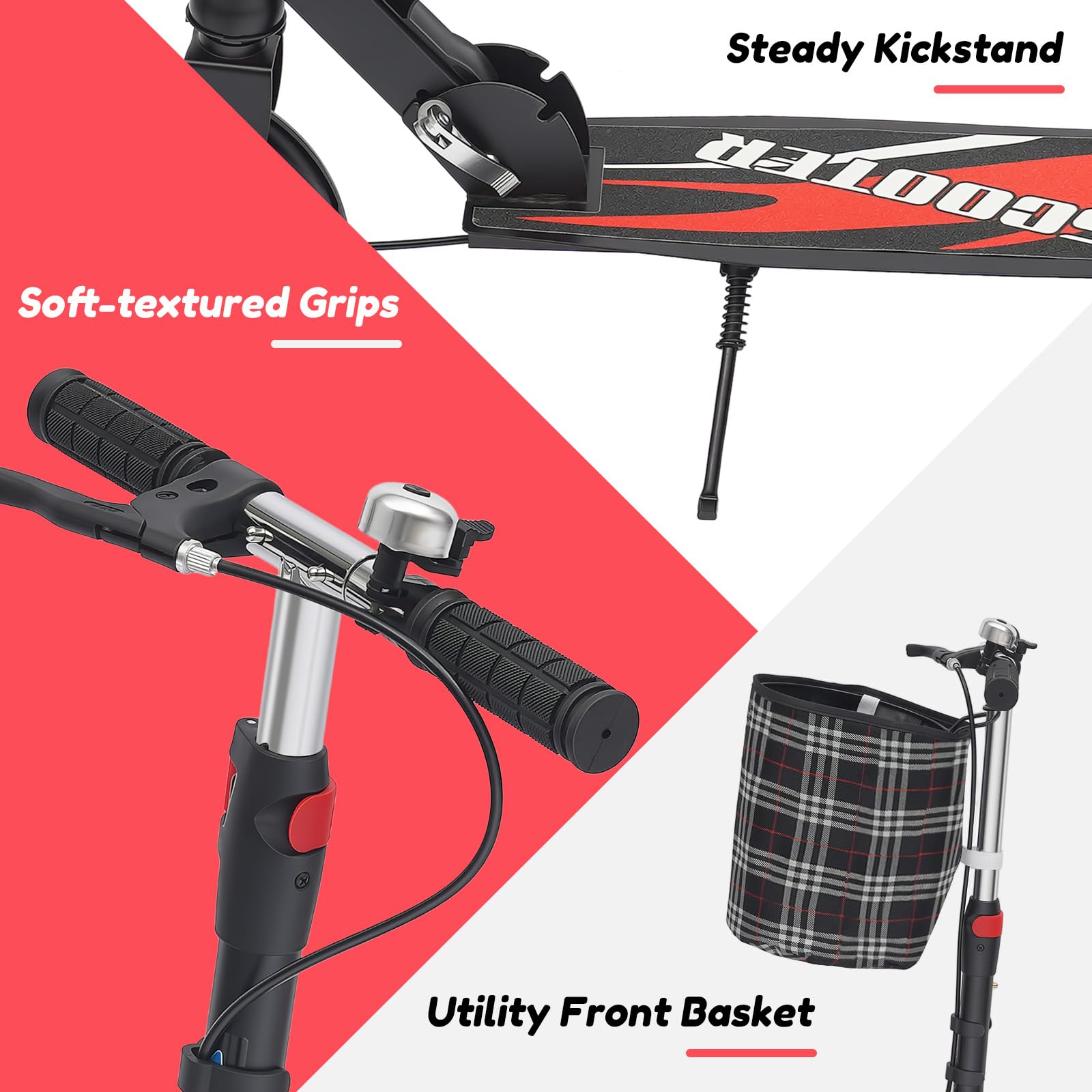 Patinete de ciudad plegable con cesta de almacenamiento y soporte de seguridad, patinete portátil plegable para desplazamientos, compras, capacidad de carga de hasta 150 kg