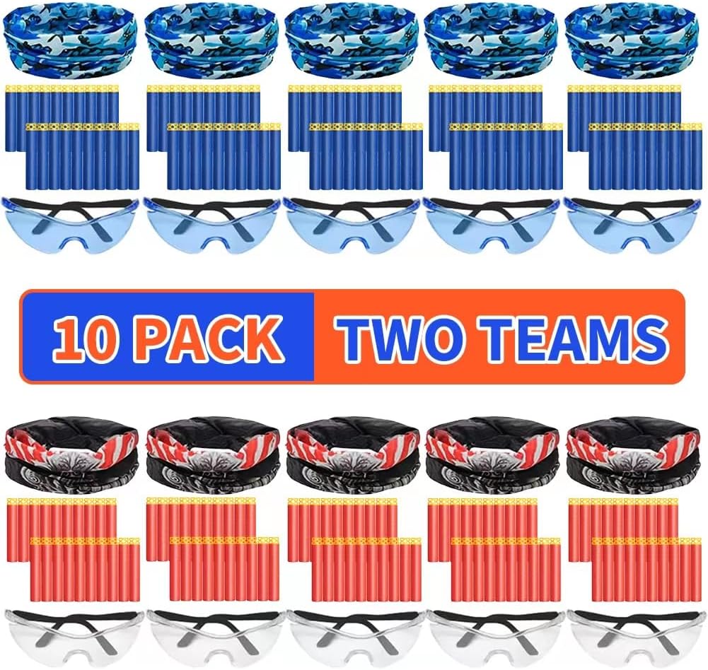 Party Supplies Compatible for Nerf - 10 Kids Pack Boys Birthday Party War Decorations,Face Mask Protective Glasses 200 Foam Bullets Darts for Two Teams Toy for Kids Boys.