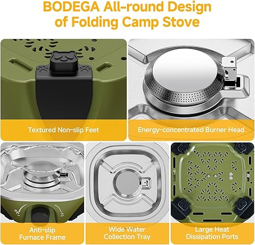 Miniatura 7 de BODEGA Estufa de campamento de 2 quemadores, estufa de campamento de propano plegable de 20000 BTU con quemadores ajustables, estufas de gas dobles