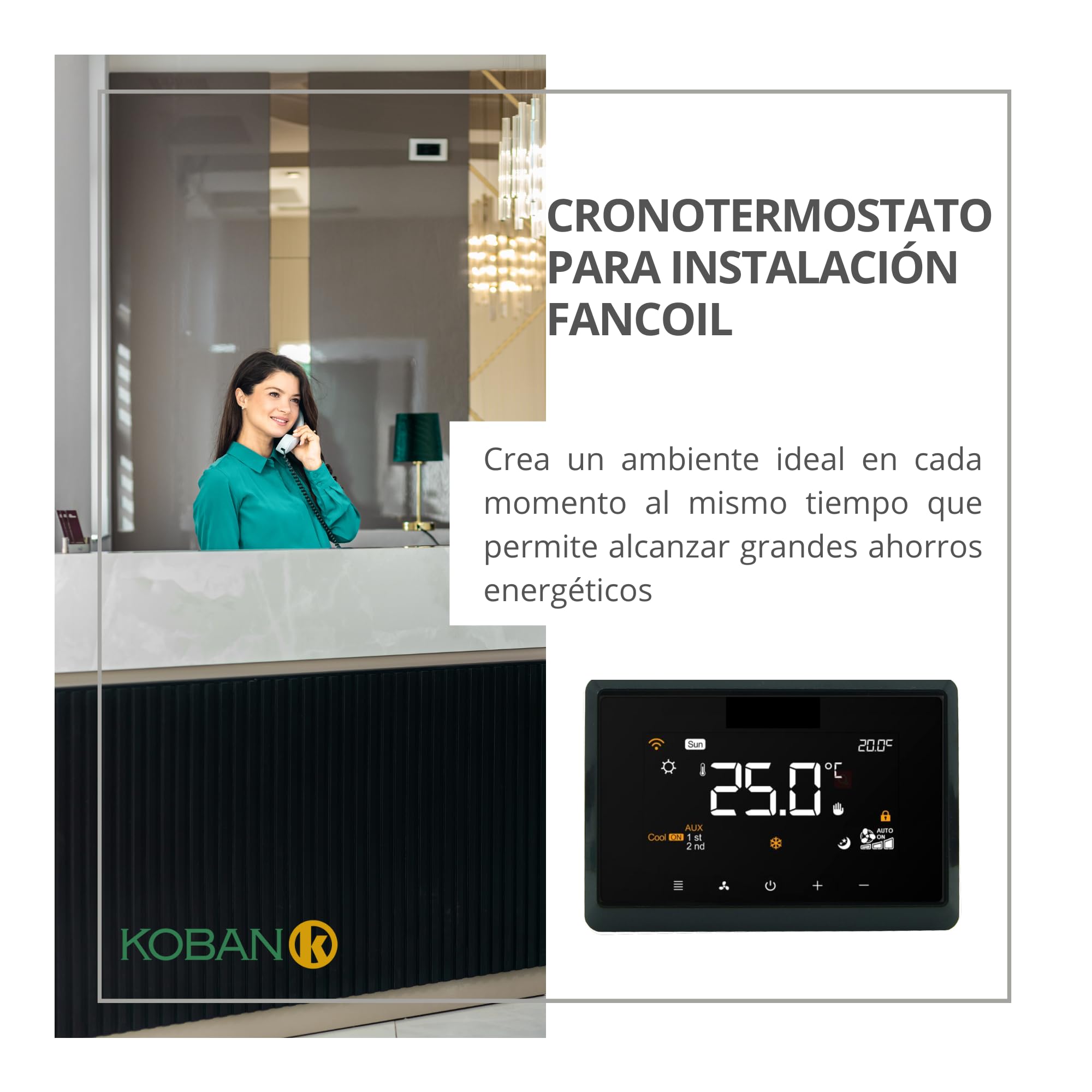 KOBAN KTFD-29 Termostato Digital Multifunción para Calefacción y Aire Acondicionado Controlador de la Temperatura de Pared con Selector de Calor y Frío Programable 7 Días a la Semana