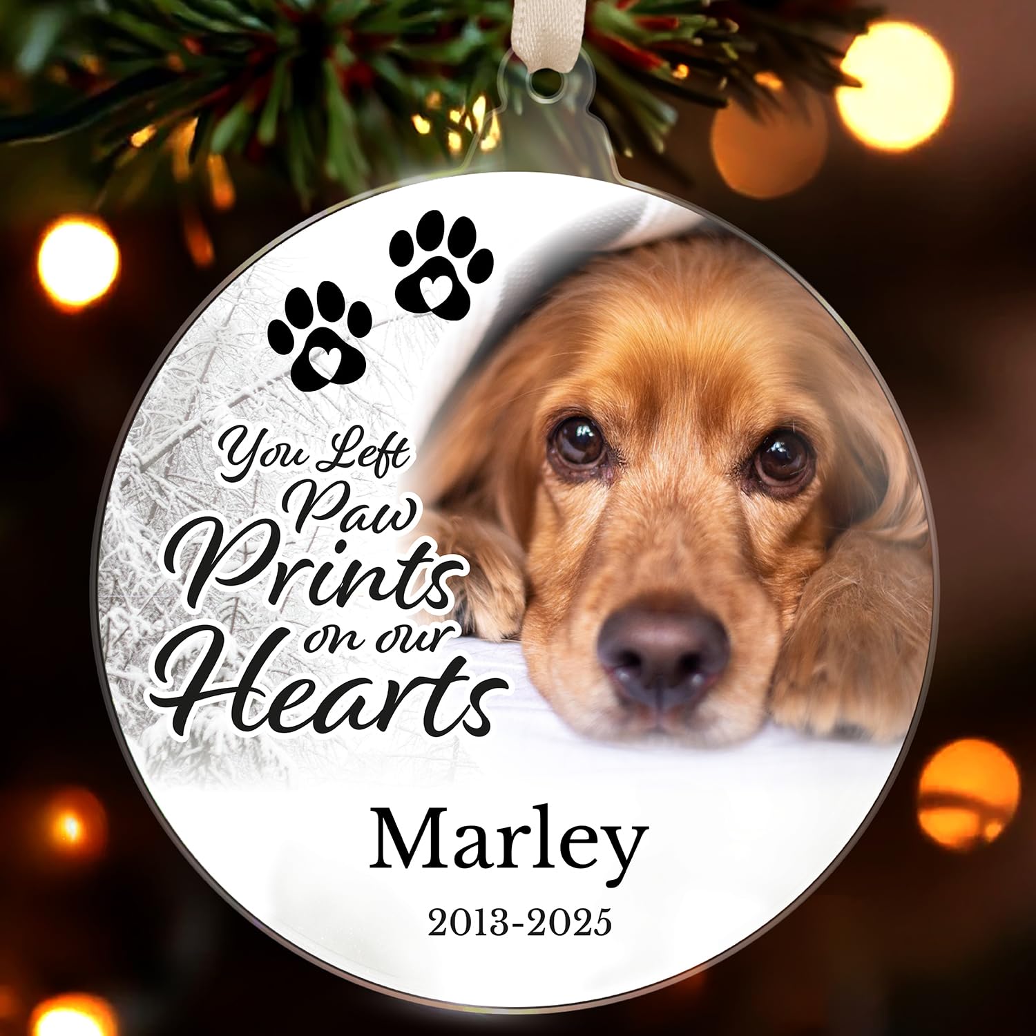 Primary Teaching Services Ltd Ivory 1 Personalised Customised Memorial Christmas Xmas Festive Photo Upload In Loving Memory Pet Animal Acrylic Bauble Tree Gift Decoration Present 80Mm Pts Personalised