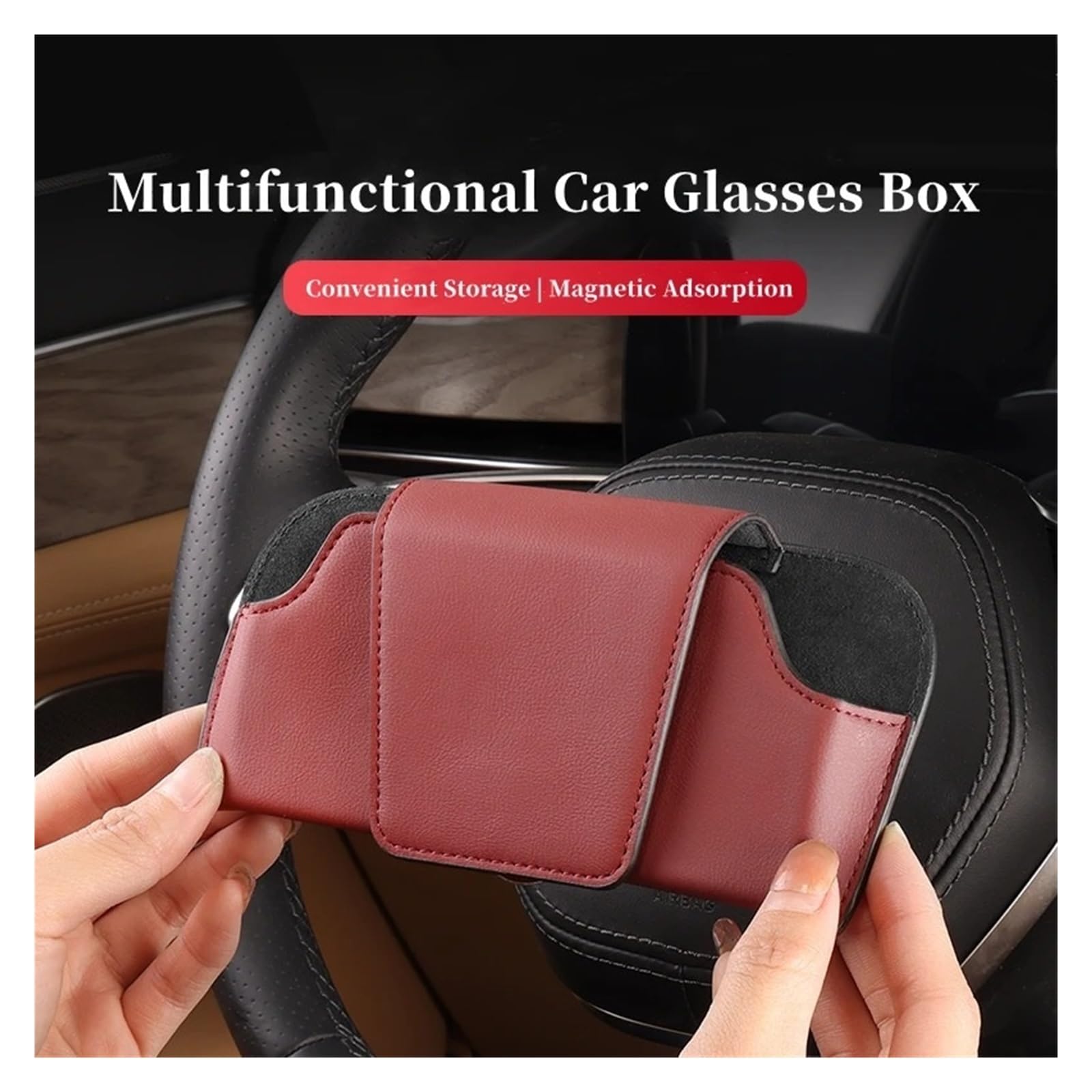 Support Universel Lunettes Auto Étui À Lunettes Pare-Soleil Automatique Porte-Lunettes en Cuir Clip Porte-Cartes Porte-Billet Rangement Intérieur Multifonction(Gray)