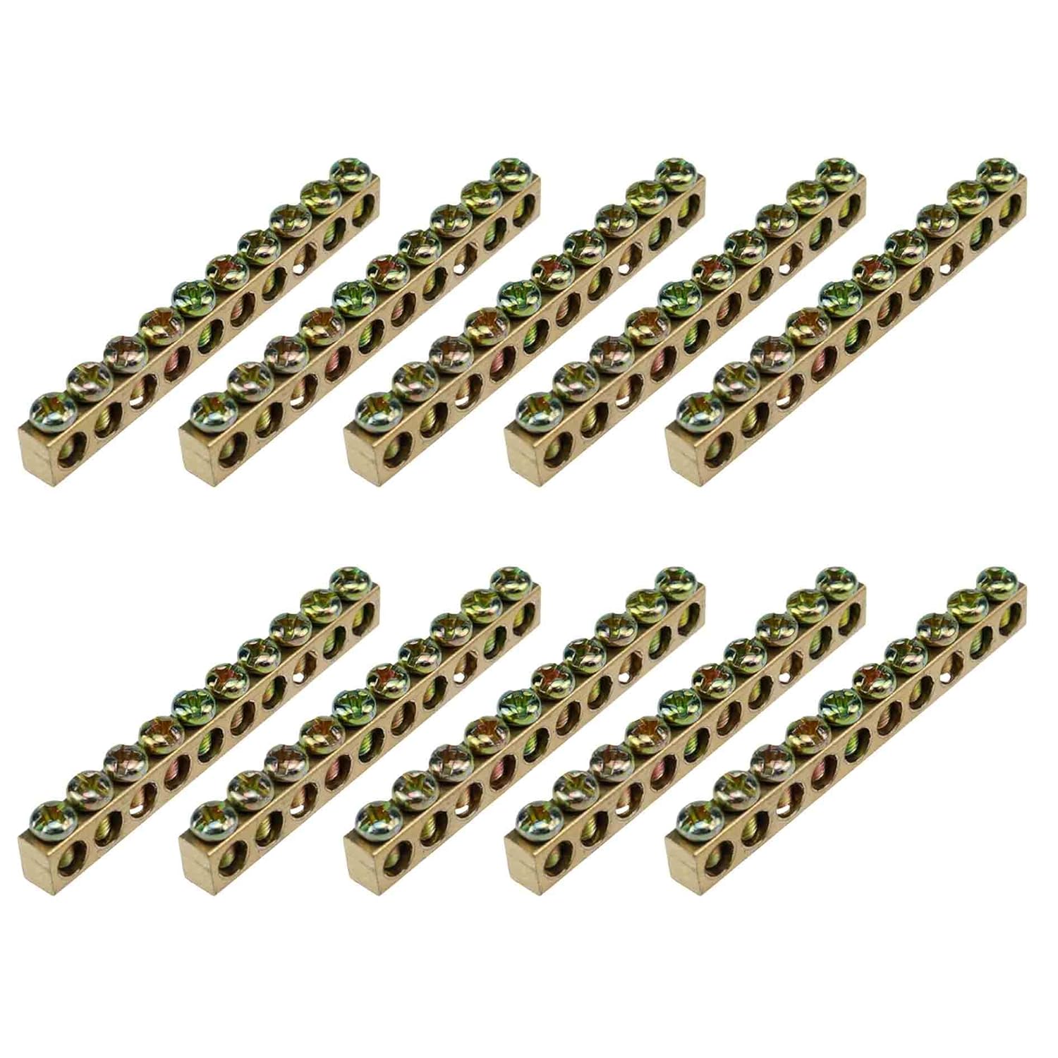 Coshar 10 Pieces 10 Positions Terminal Ground Bar Kit Brass Neutral Bus